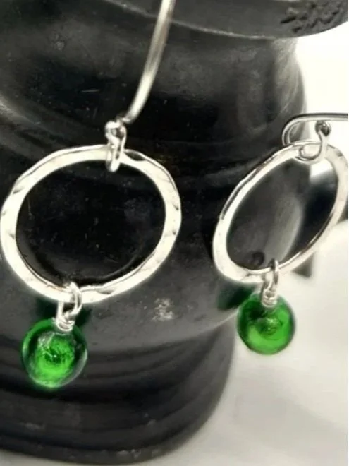 Bright Green Murano glass drop earrings