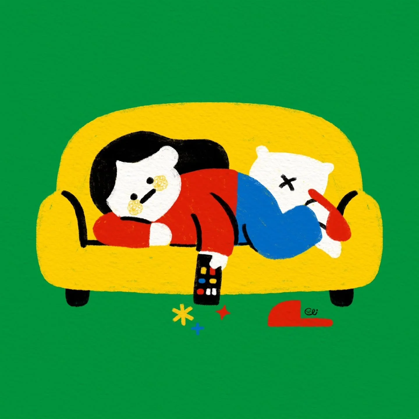 My mode after a few Christmas parties 🎄📺
Couch, TV, zero thoughts.

Join the December sticker club now! ☁️