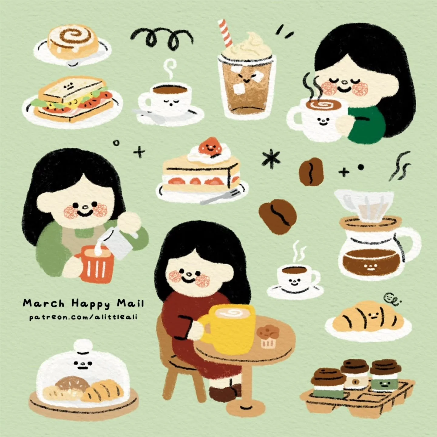 ☕ March happy mail = coffee shop vibes 🍰

This month&rsquo;s Patre💜n rewards are inspired by cozy caf&eacute; mornings &mdash; think pastries, warm drinks, and soft little moments ✨

🍰 Coffee shop pastries sticker sheet
☕ Matching die-cut stickers