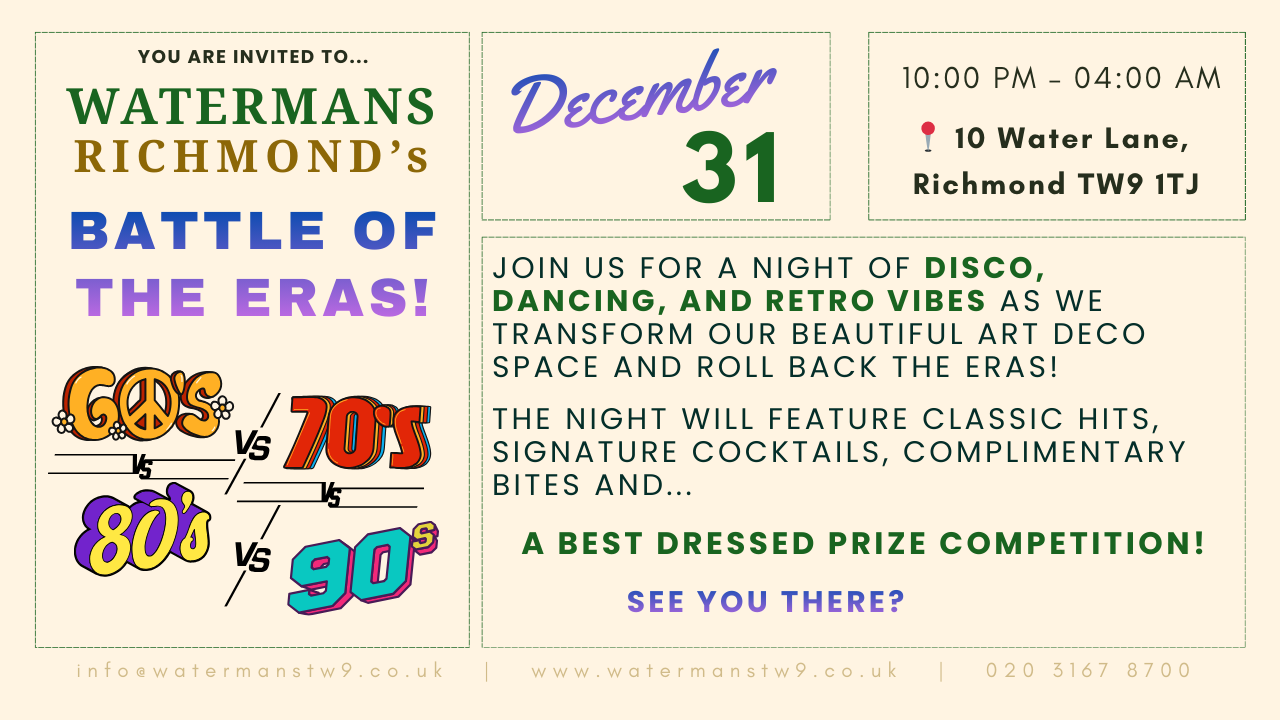 BATTLE OF THE ERAS: WATERMANS RICHMOND NYE PARTY!
