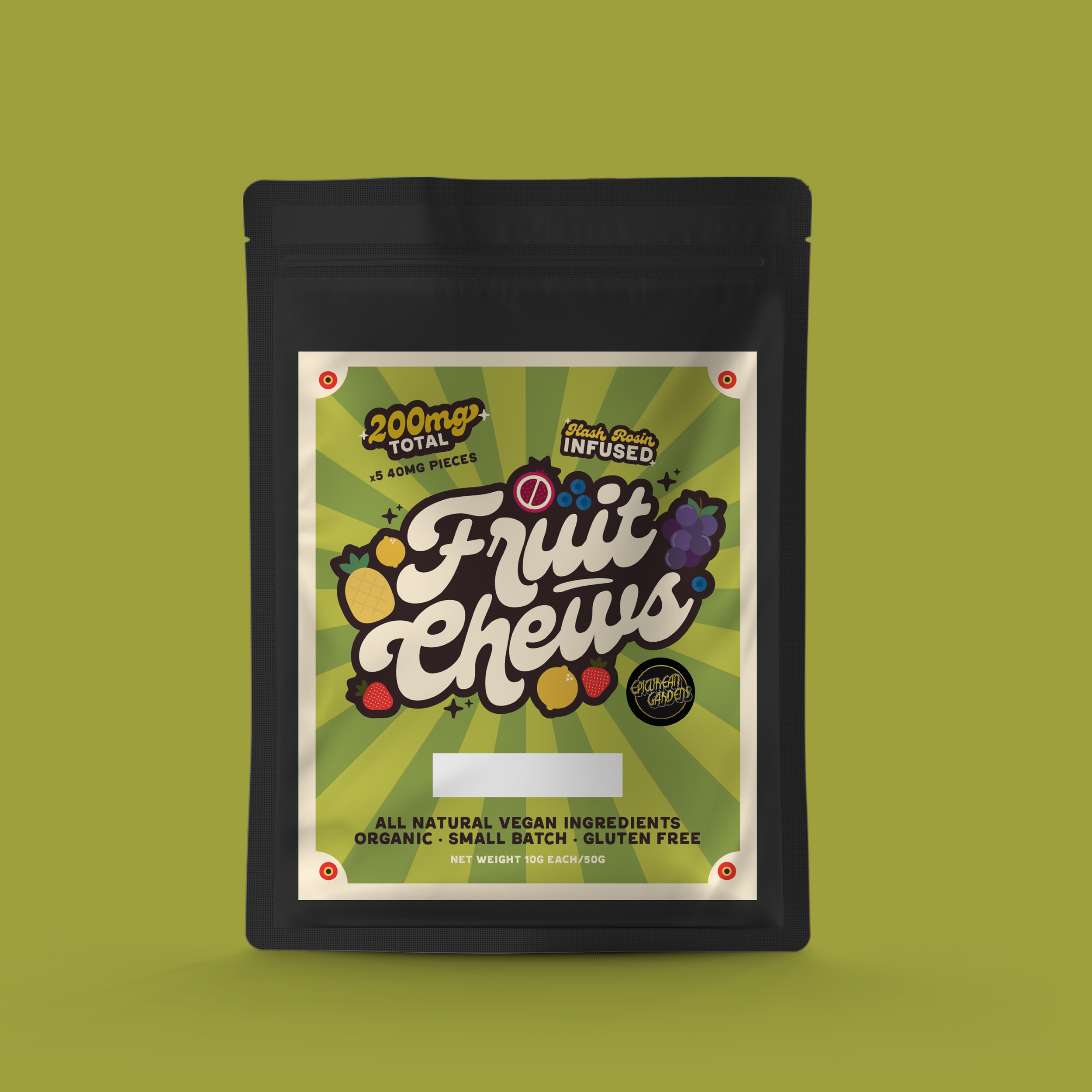 epicurean gardens fruit chew label design