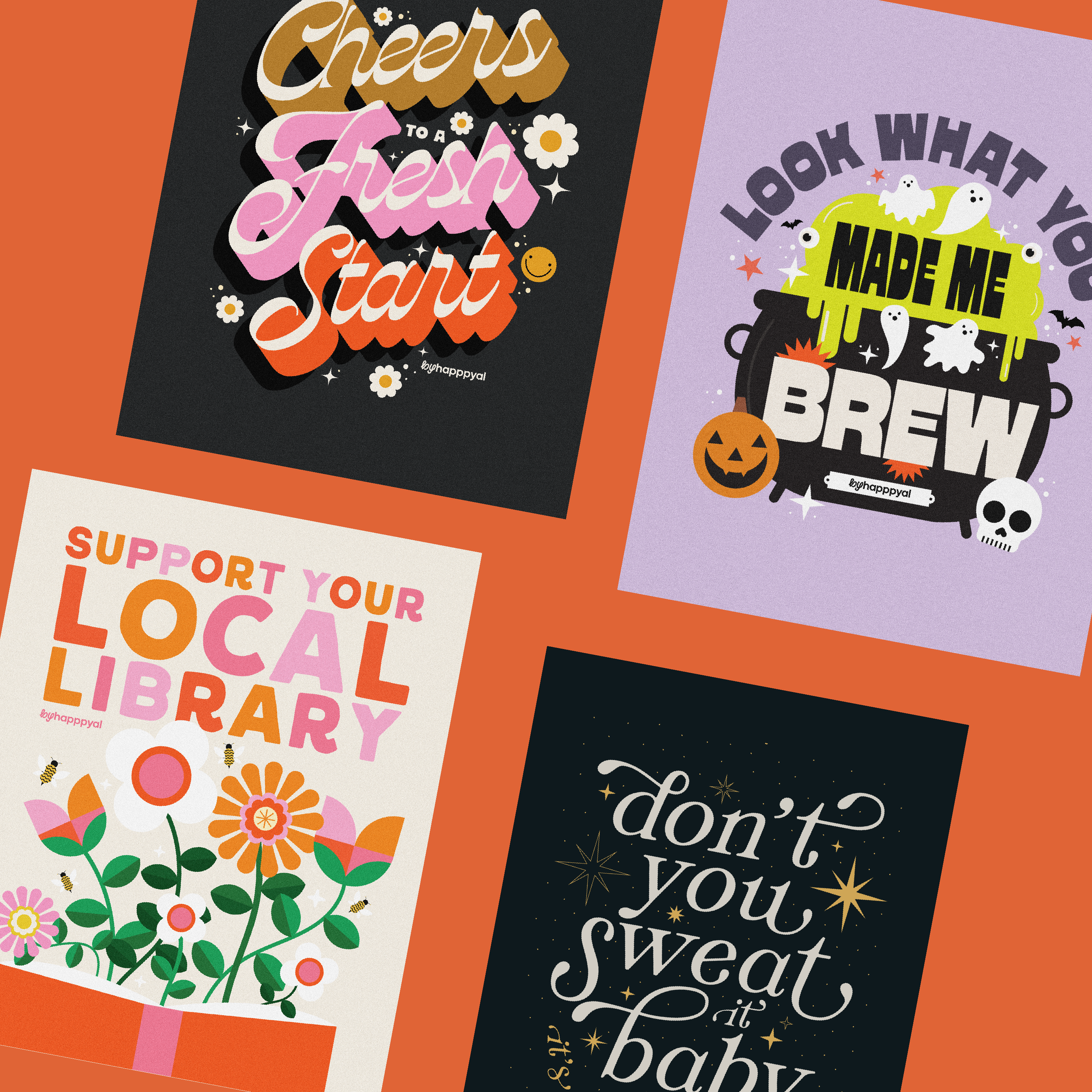 happpyal social media type & illustration design