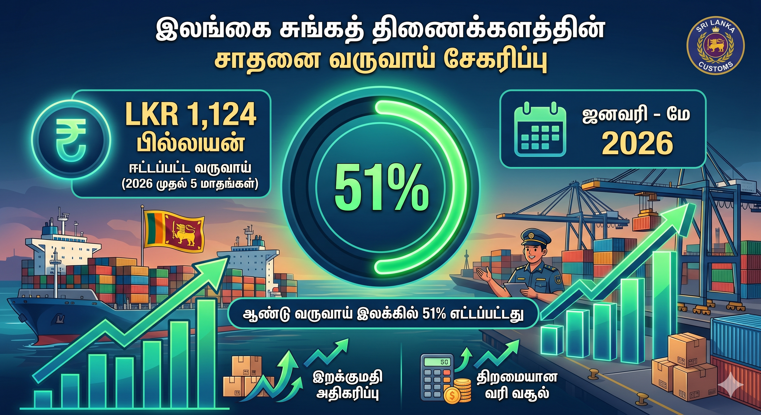 5 மாதங்களில் ரூ. 1,124 பில்லியன் வருவாய்: சாதனை படைக்கும் இலங்கை சுங்கத் திணைக்களம்!