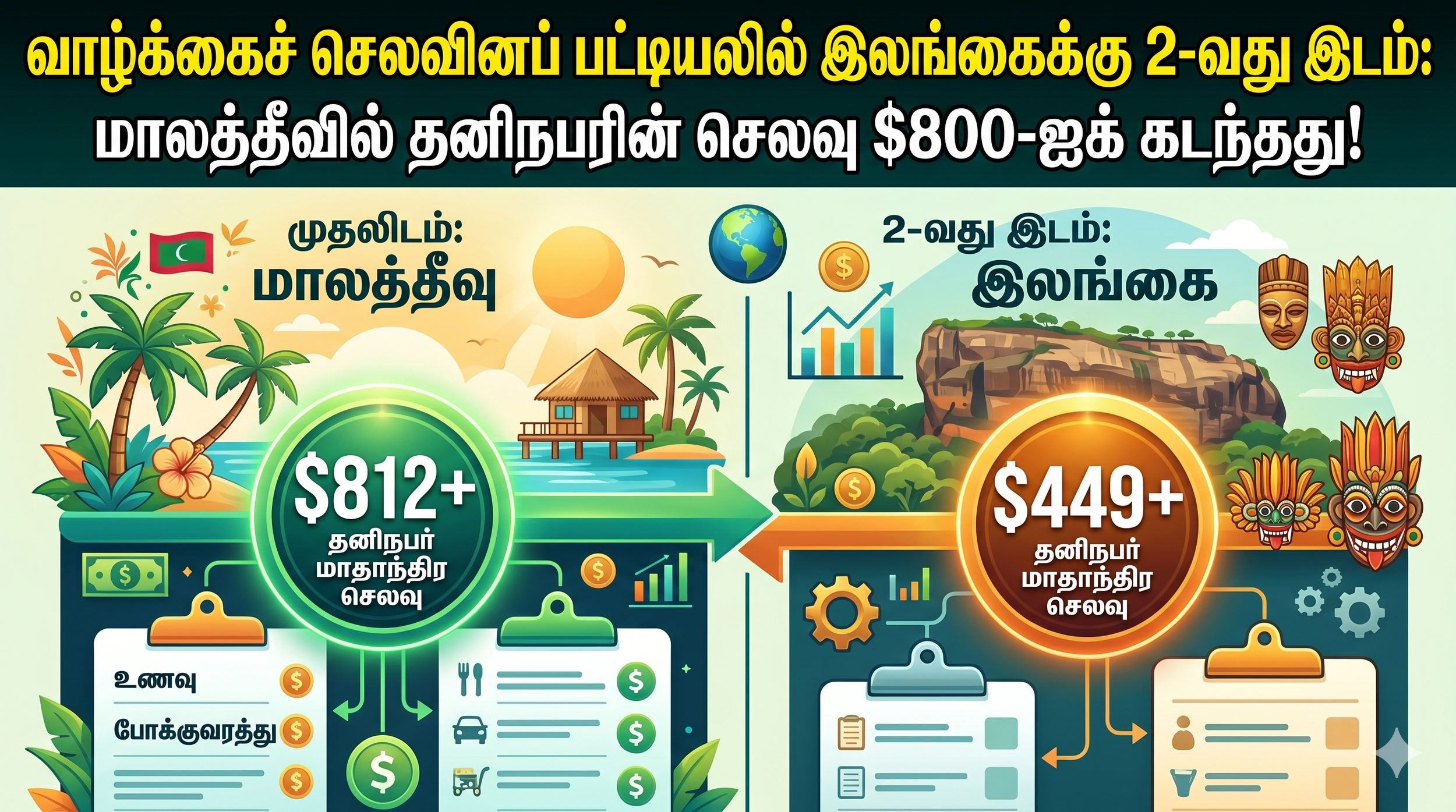 வாழ்க்கைச் செலவினப் பட்டியலில் இலங்கைக்கு 2-வது இடம்: மாலத்தீவில் தனிநபரின் செலவு $800-ஐக் கடந்தது!