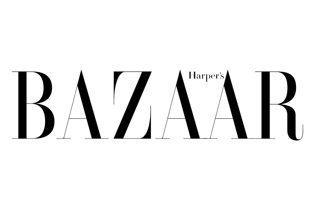 Harper's Bazaar logo in black text on a white background with stylized font and thin lines.