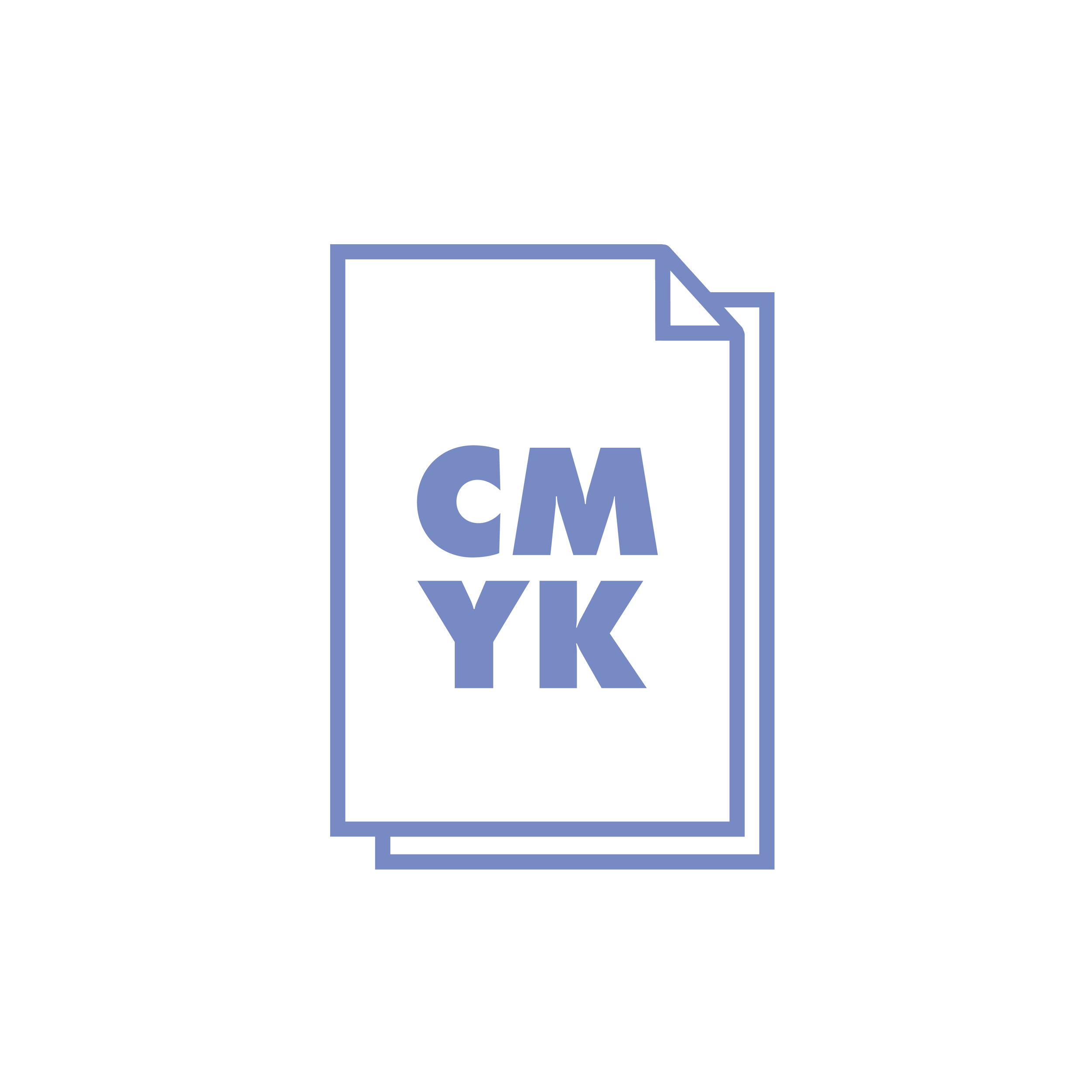 Zeichnung einer weißen Datei mit blauer Umrandung und großen blauen Buchstaben CMYK