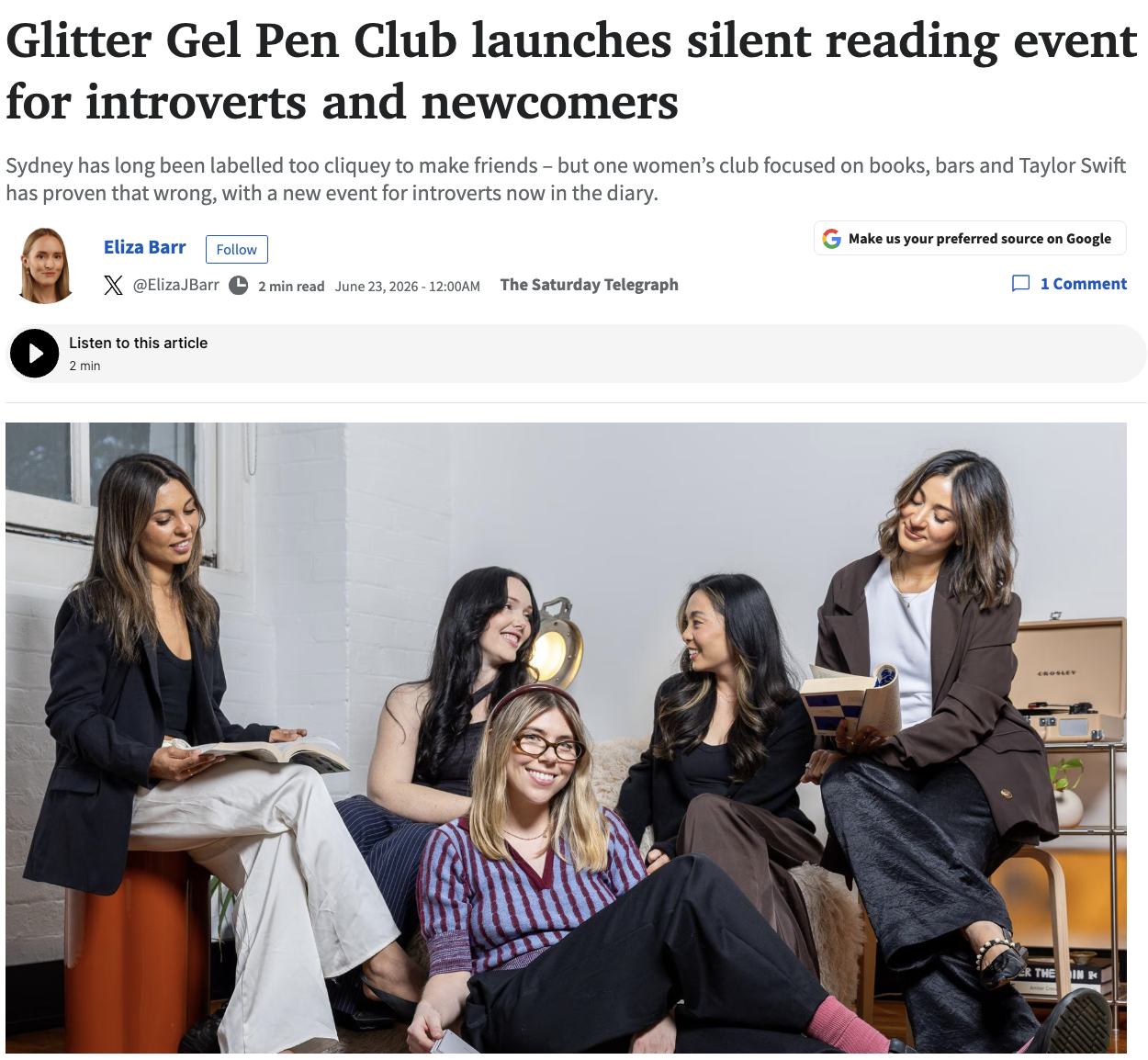 Glitter Gel Pen Book Club Silent Reading Sessions Sydney