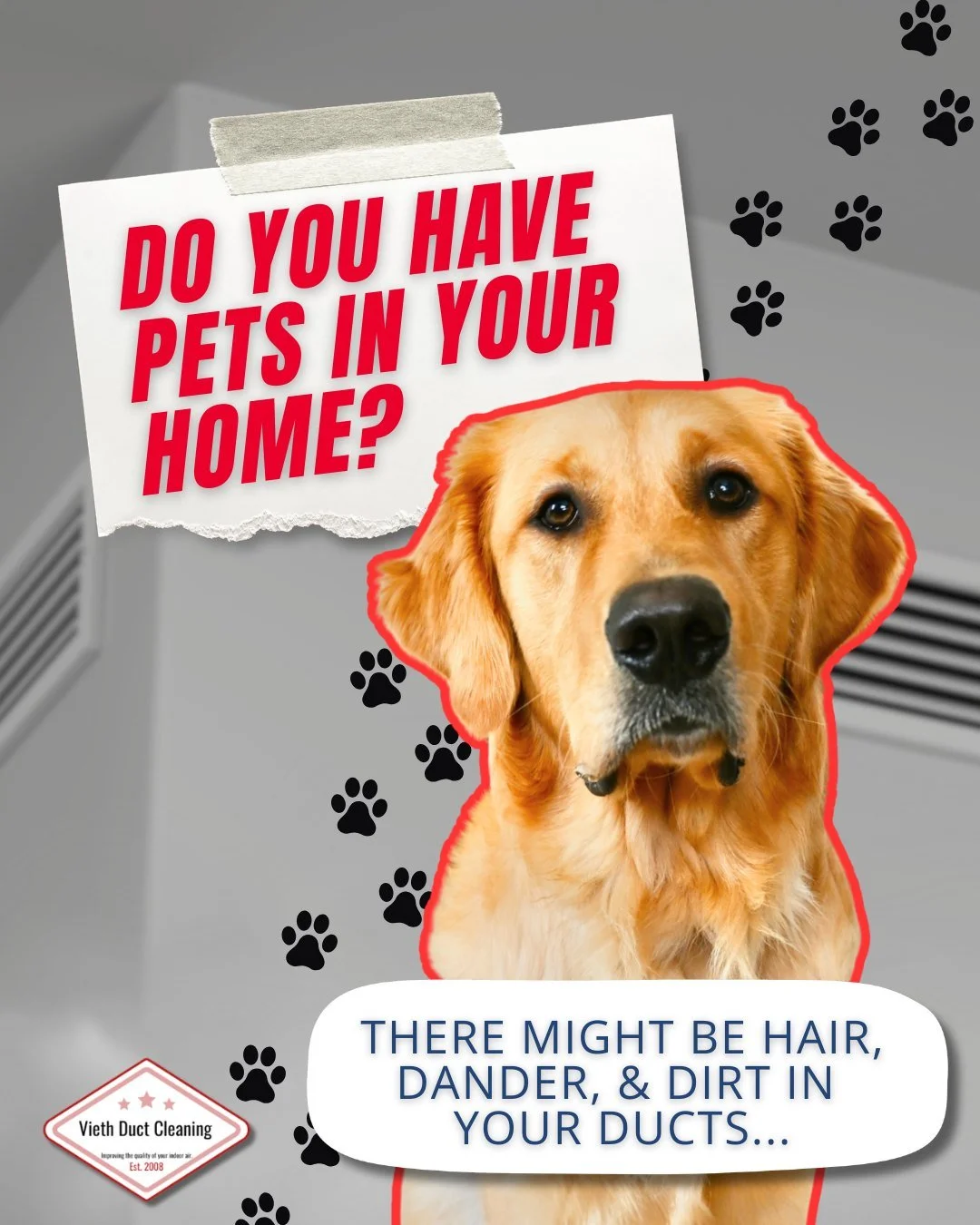 We love our fur-family, but pet hair and dander can collect inside your air ducts and circulate through your home. 🐾

Contact Vieth Duct Cleaning today get rid of all that fur and breathe cleaner air...
🔗 viethductcleaning.com
📞 715-735-7579

#Vie