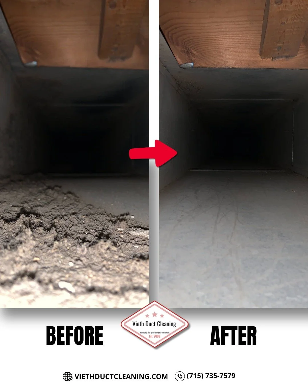 Dust, debris, and buildup hiding in your air ducts can affect the air you breathe every day. 😬

A professional duct cleaning makes a huge difference &mdash; just look at this before &amp; after! 👀

Breathe easier, improve airflow, and give your hom