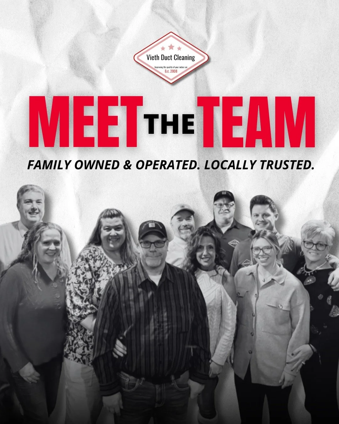 Meet the team behind Vieth Duct Cleaning 👋

We&rsquo;re proud to be a family owned and locally trusted business. This team works hard every day to help improve the air quality in homes throughout our community. We care about doing the job right and 