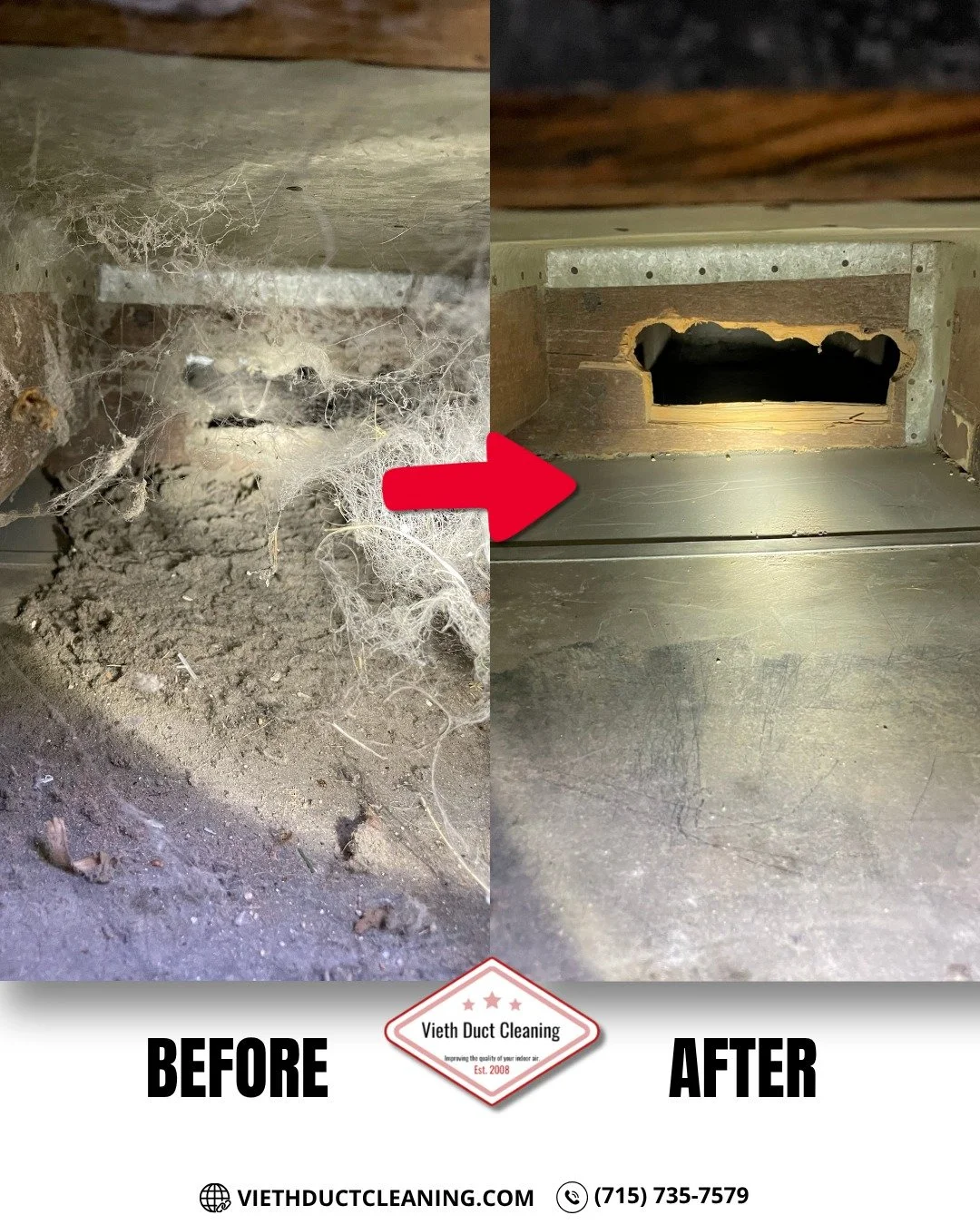 Check out this transformation! 👀💨

From dusty and built-up to clean and refreshed... This is the difference a professional duct cleaning can make 🙌

Ready for your own before &amp; after? 👇
📞 (715) 735-7579
🌐 Viethductcleaning.com

#BeforeAndAf