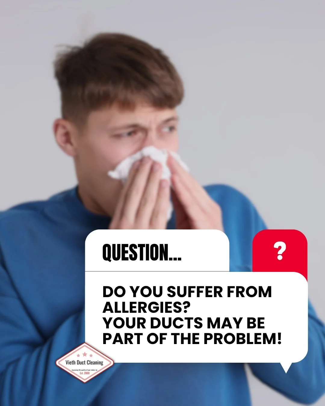 Allergies acting up? 🤧 Your air ducts could be part of the problem.

Dust, pollen, and debris can build up over time&mdash;affecting the air you breathe every day. A professional duct cleaning can help improve your indoor air quality and keep your h