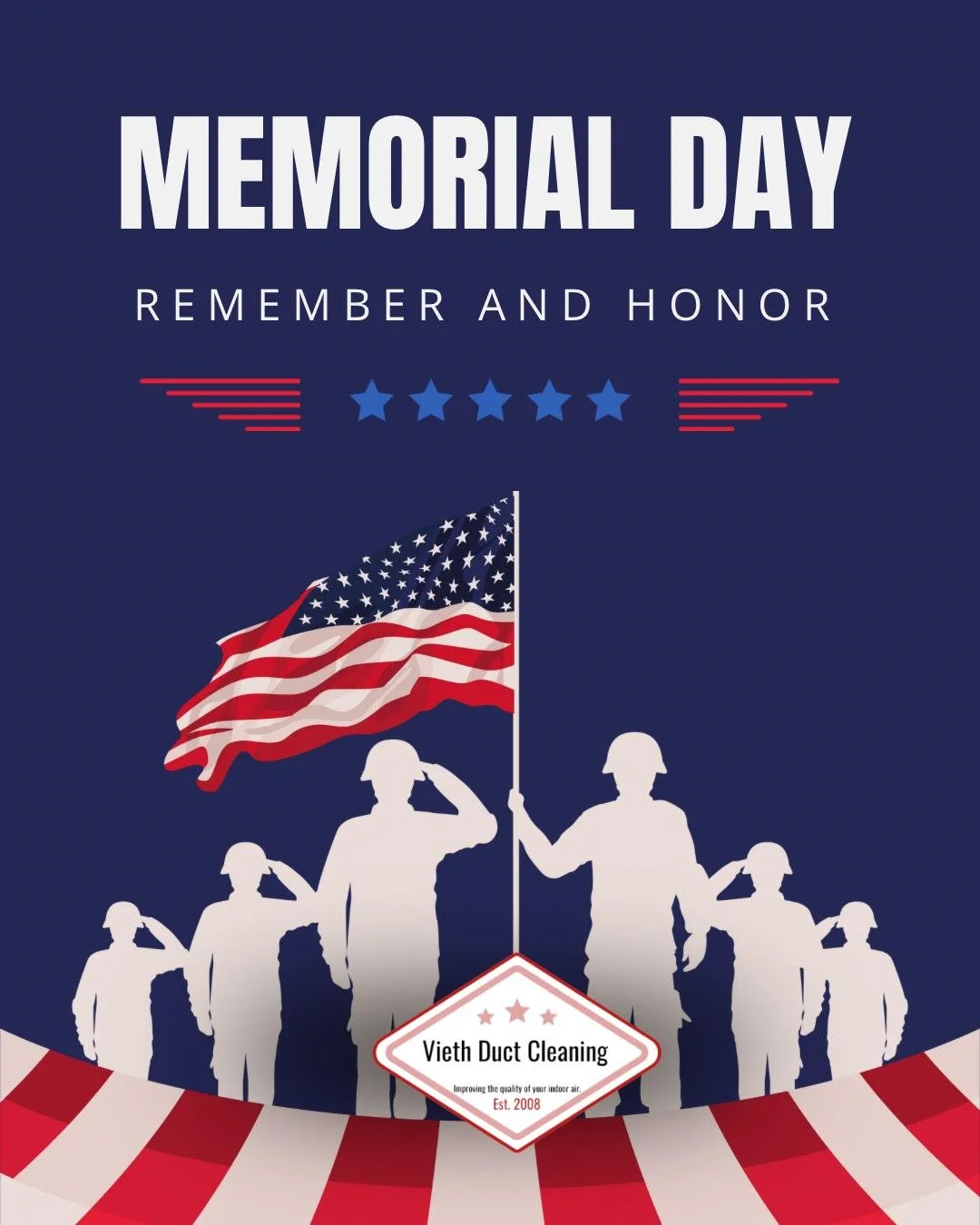 This Memorial Day, we pause to remember and honor the brave men and women who made the ultimate sacrifice for our freedom. 🇺🇸

From all of us at Vieth Duct Cleaning, thank you to those who served and to the families who continue to carry their lega