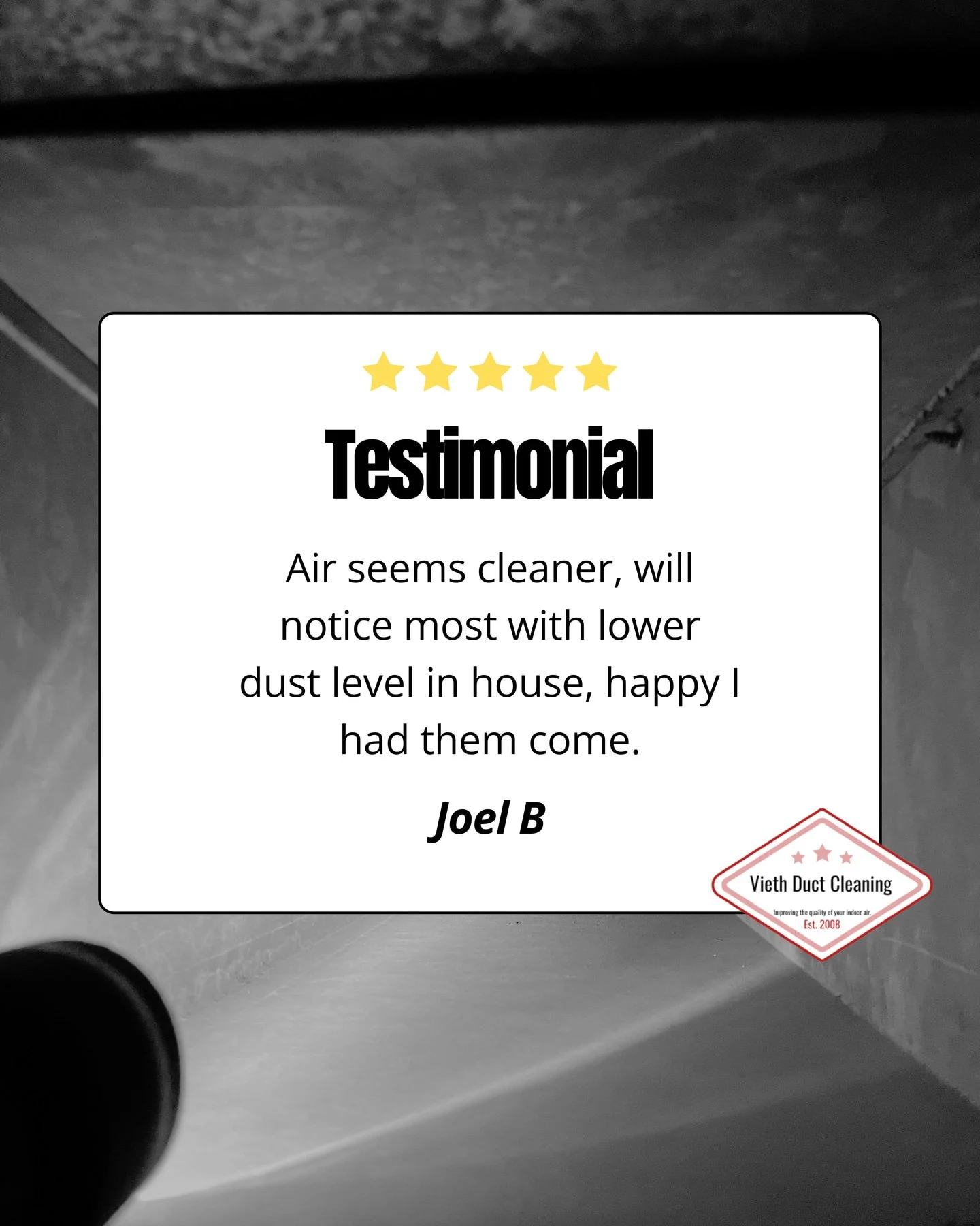 Nothing makes us happier than hearing our customers notice the difference after a cleaning! 🙌

Thank you for trusting us with your home! Cleaner air, less dust, and greater peace of mind are what it's all about. 

Get your free quote today!
🌐 Vieth