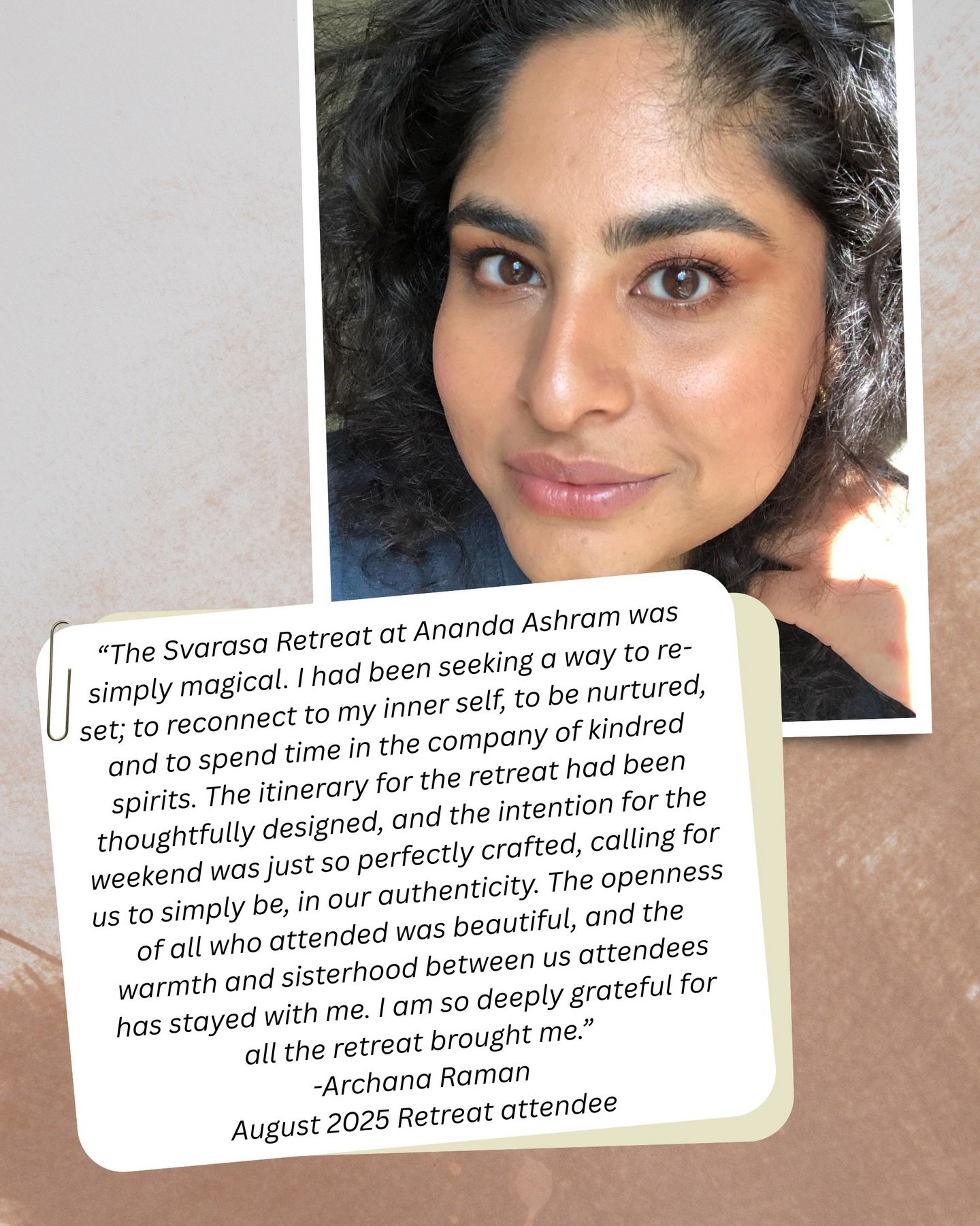 &ldquo;The Svarasa Retreat at Ananda Ashram was simply magical&hellip; calling for us to simply be, in our authenticity.&rdquo;

This is what it looks like when someone says yes to themselves.
In August 2025, we gathered at Ananda Ashram for Svarasa&