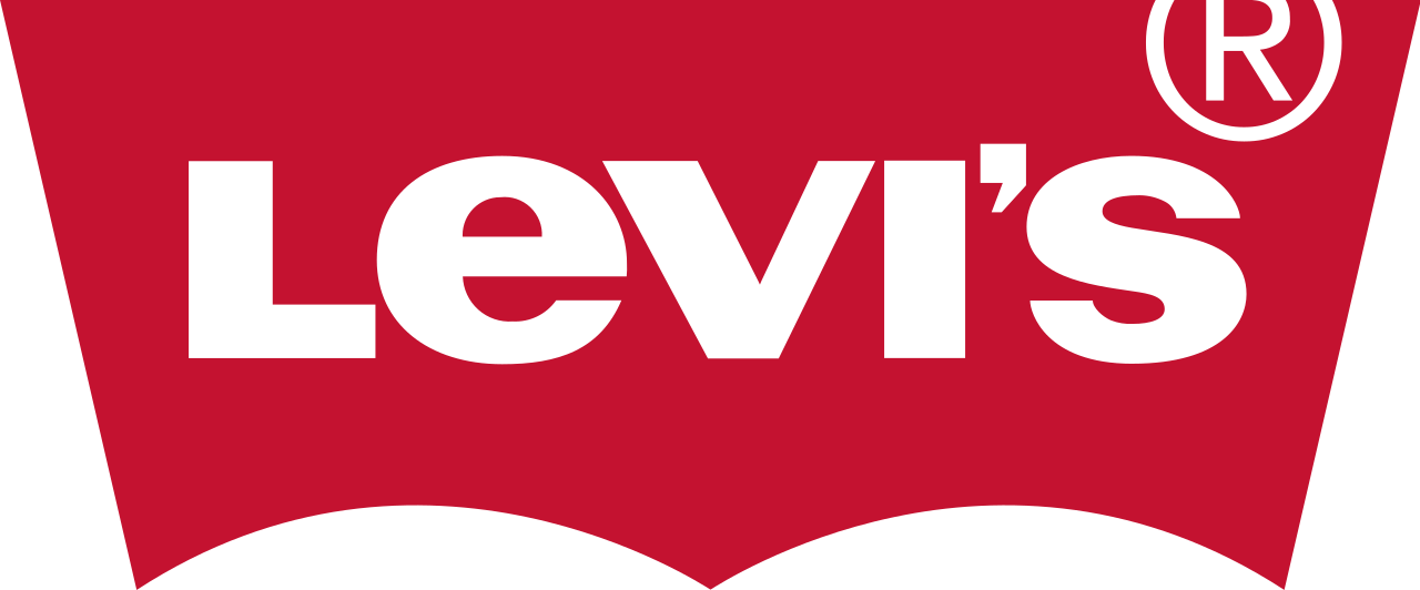 Close-up of the Levi's logo on a red fabric background.