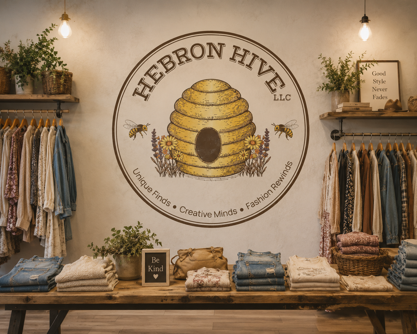 Logo Design for Hebron Hive LLC a local up and coming consignment store and craft studio in Hebron, CT. 