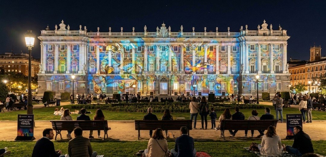 Instalaciones de luz durante el festival LuzMadrid en el centro de Madrid.