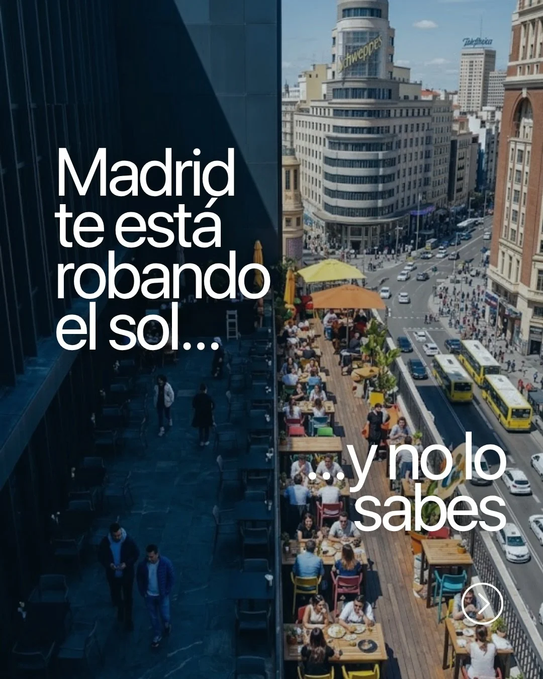 🇪🇸 &iquest;Madrid te est&aacute; &ldquo;robando&rdquo; el sol y no lo sabes? 😮 No dejes tu tarde al azar. &iexcl;Desliza para descubrir la herramienta definitiva y planifica tu pr&oacute;xima terraza con total sol garantizado! 👇☀️

🇬🇧 Is Madrid