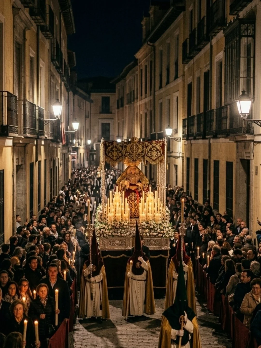 Procesión de Semana Santa recorriendo calles del centro de Madrid.