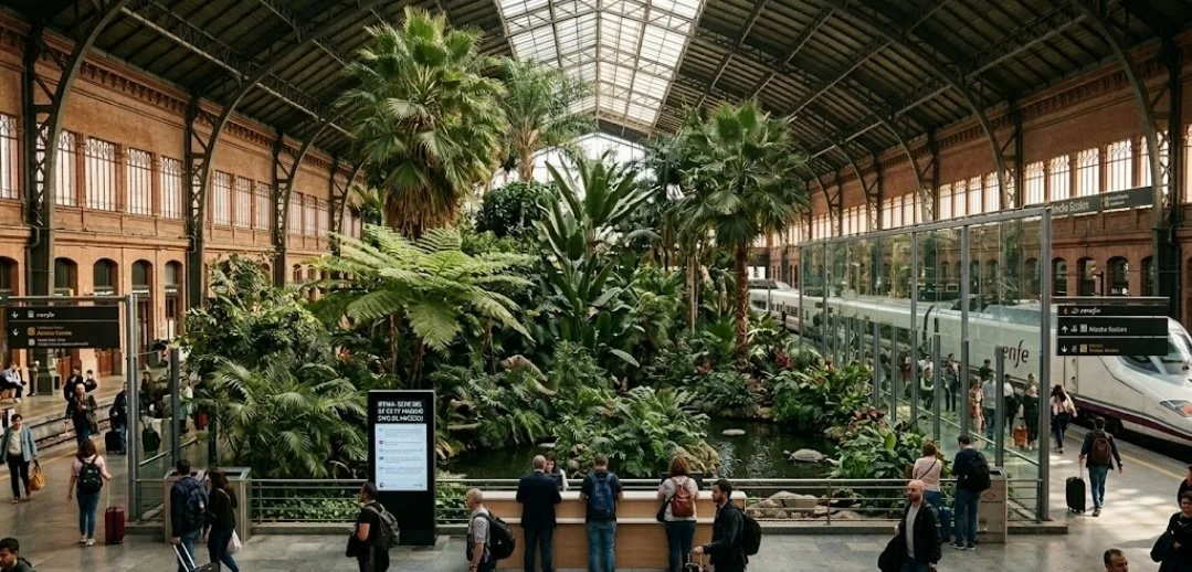 Interior de la estación de Atocha en Madrid.