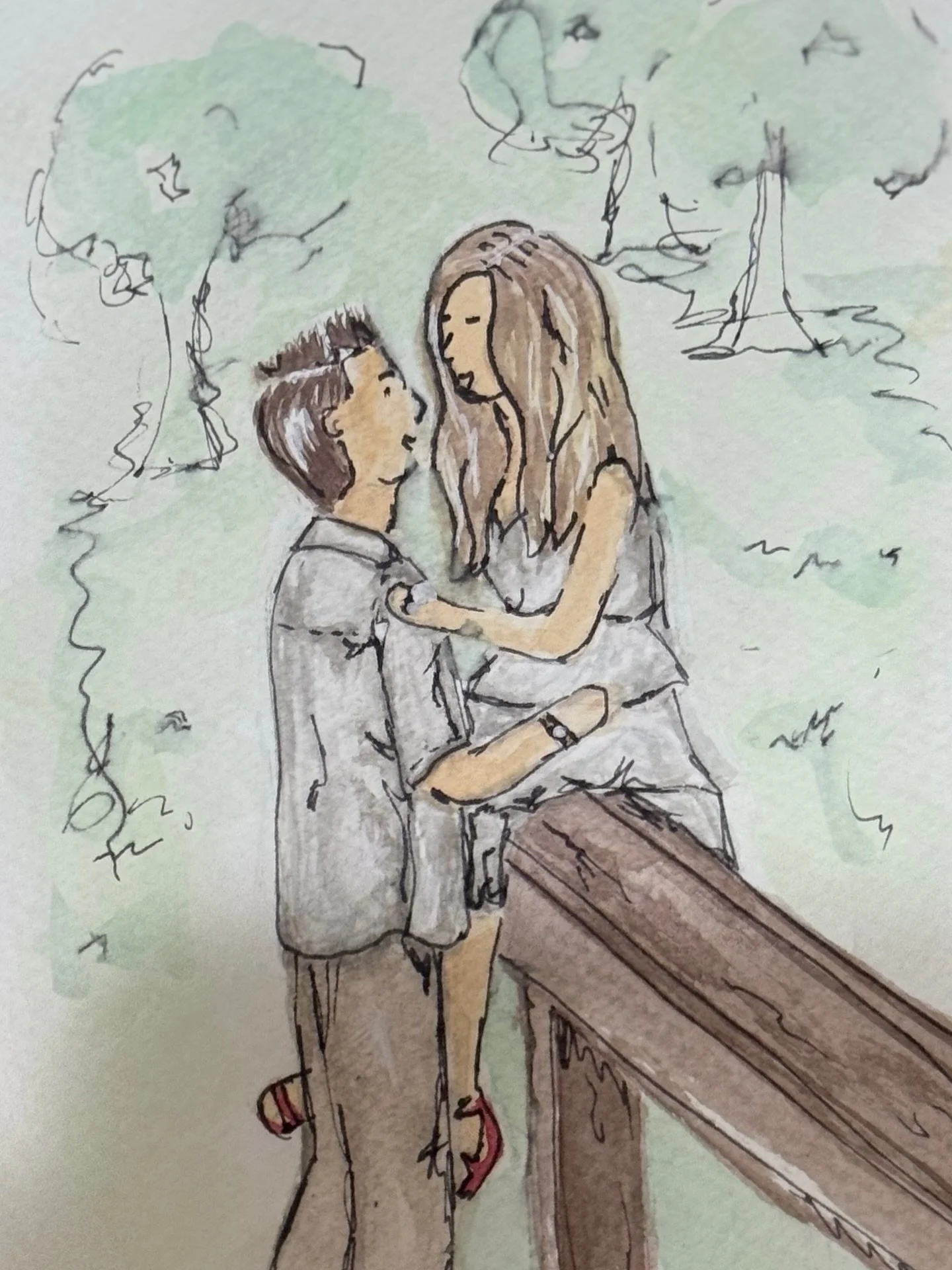 No filter needed! These two are stunning and ENGAGED! Congratulations Corinn &amp; Jack! I look forward to painting your guest portraits next September! #kansascitywatercolorartist #watercolorportraits #weddingportraits #weddingguestportraits #weddin