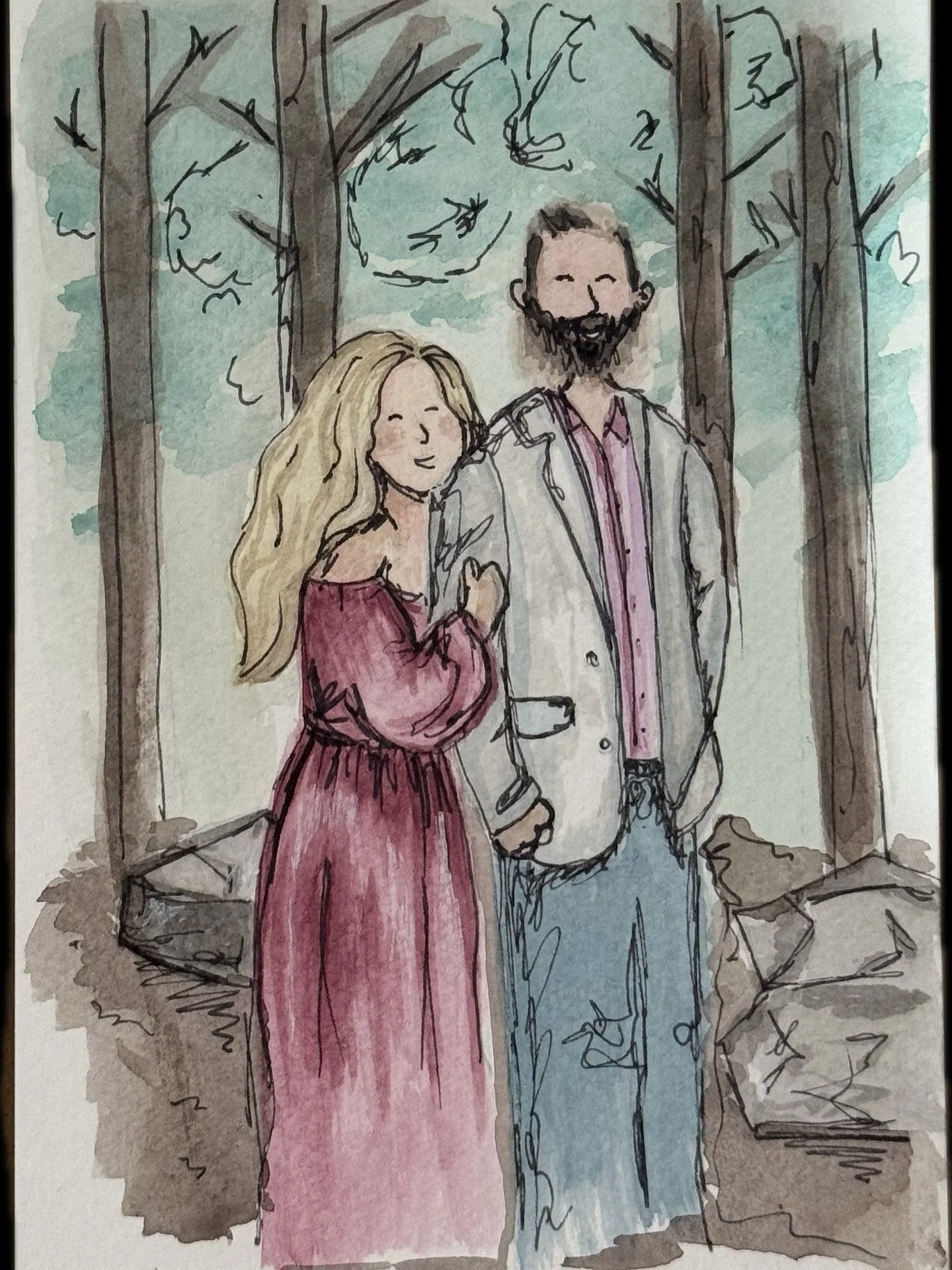 Caution: may be too cute to handle 💕💍 I painted Kim &amp; Brad tonight in anticipation for painting live at their wedding! #WatercolorWeddings #CutestCoupleEver #portraitartist #kansascitywatercolorportraits #guestportraits