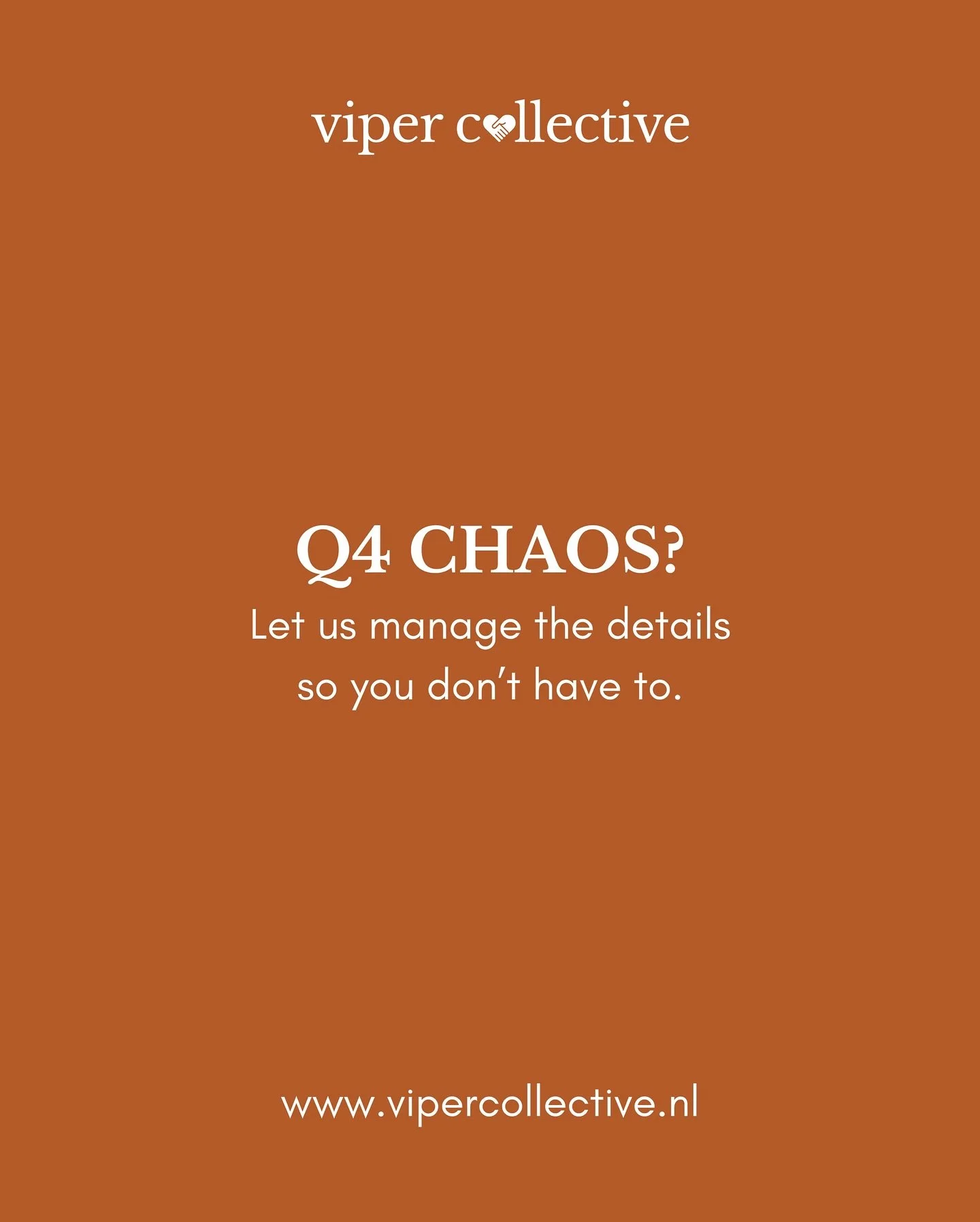 🔔 End-of-year deadlines, christmas events, a full inbox and calendar: it all hits in those last months of the year.

👩🏼&zwj;💻 Viper Collective helps you enter the new year with peace and clarity by taking over the tasks you no longer have the tim