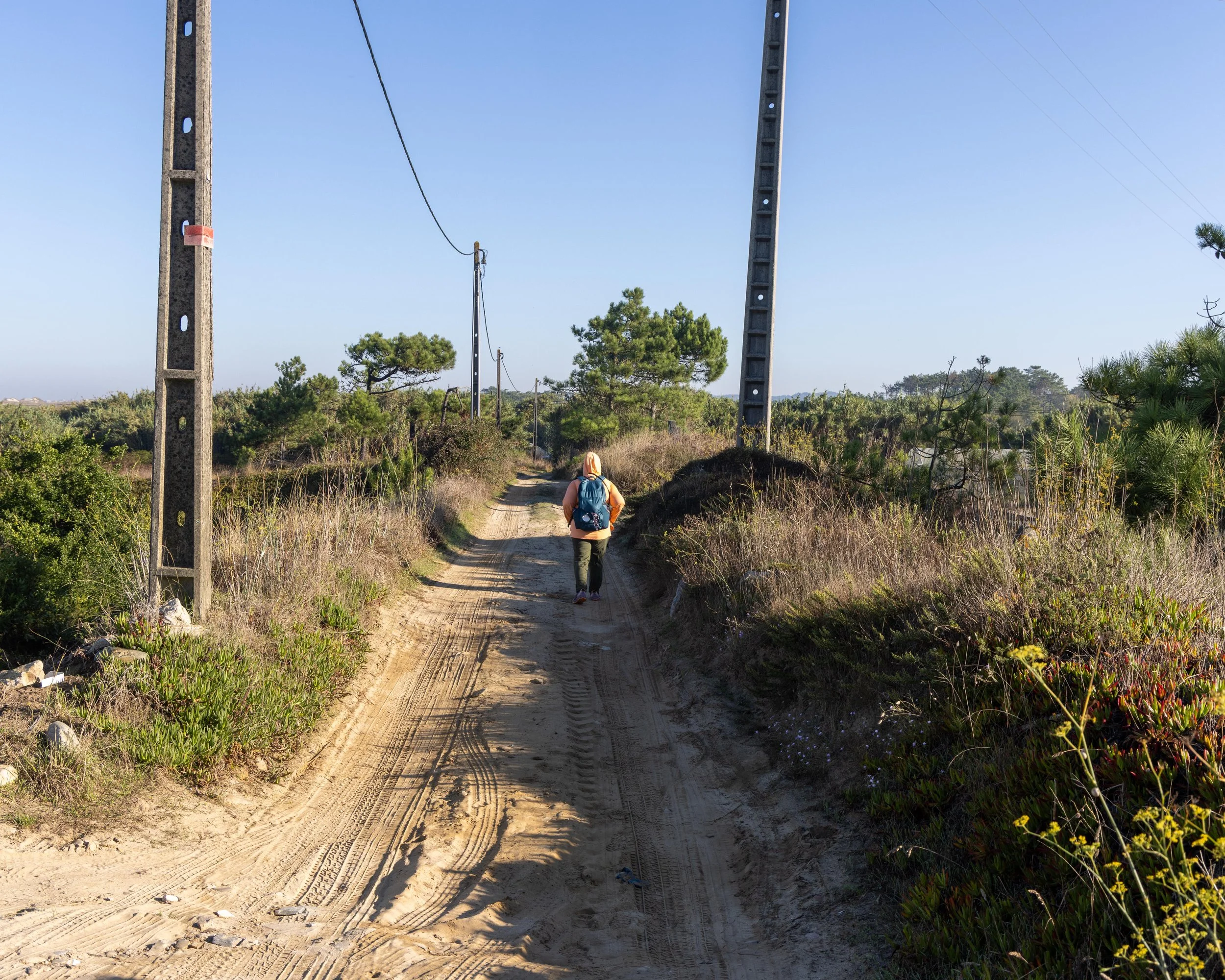 The path veered off the coast temporarily to dirt and gravel roads.