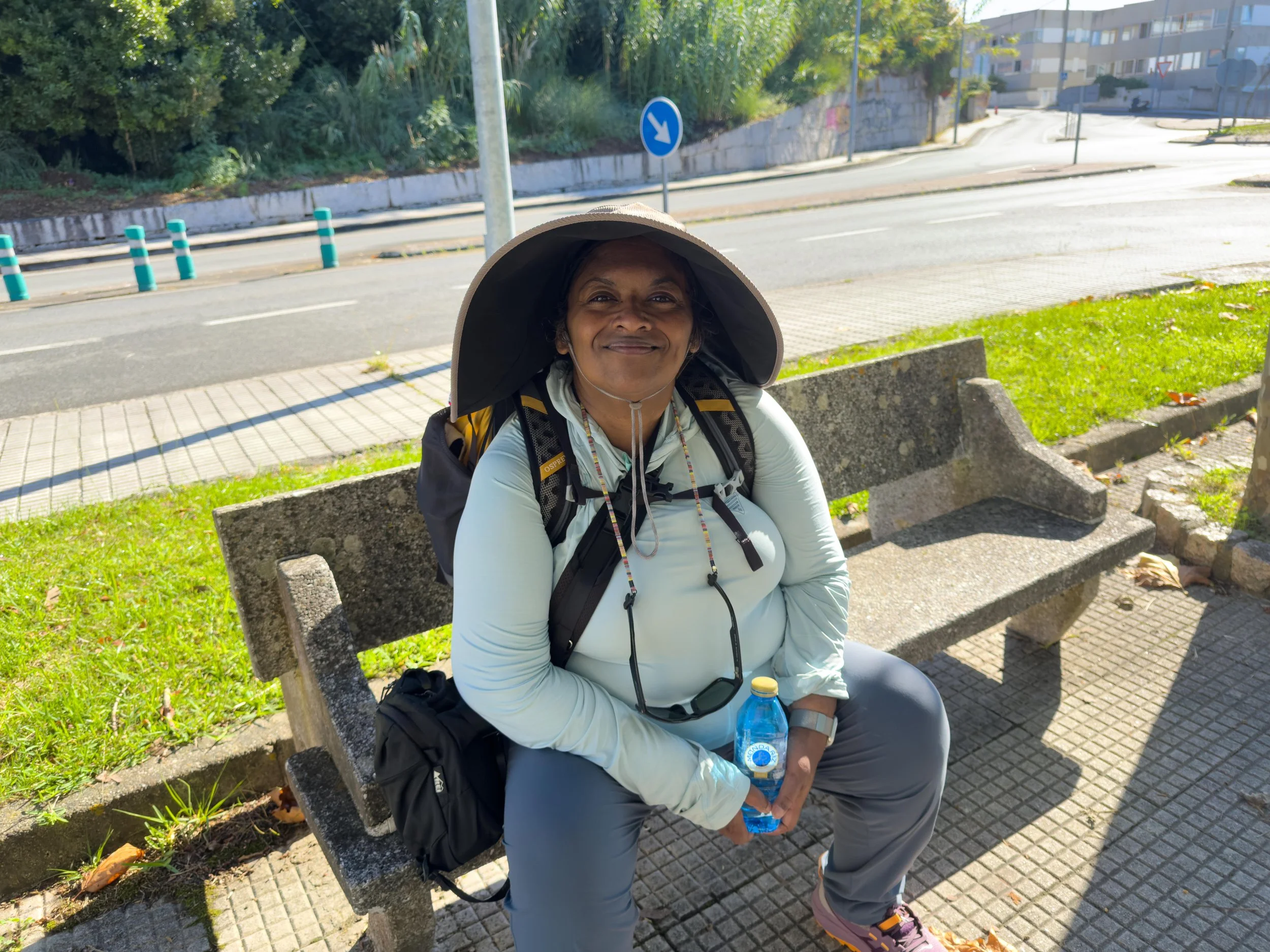Taking a break after a climb up from the harbor area.