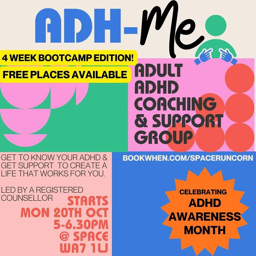 To celebrate ADHD Awareness Month I&rsquo;m bringing a new 4 week bootcamp edition of the ADH-Me programme to @spaceruncorn 

And what&rsquo;s more- we are able to offer this programme for free to anyone who needs the support 🤩

💸If you can afford 