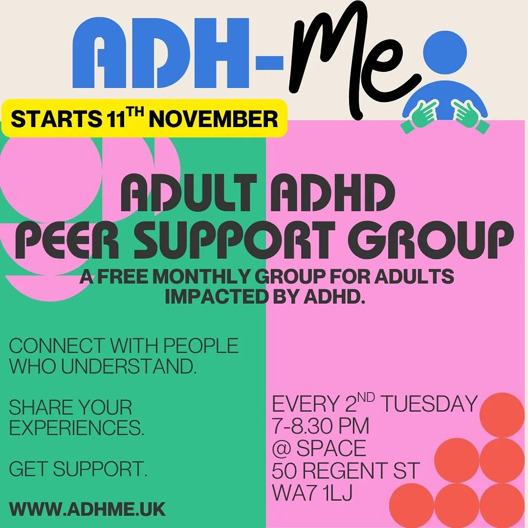 Next week sees the launch of the first in-person ADHMe peer support group at @spaceruncorn 

This is a free informal group for anyone impacted by ADHD who wants to come and connect with others, share their experiences and get support for an understan