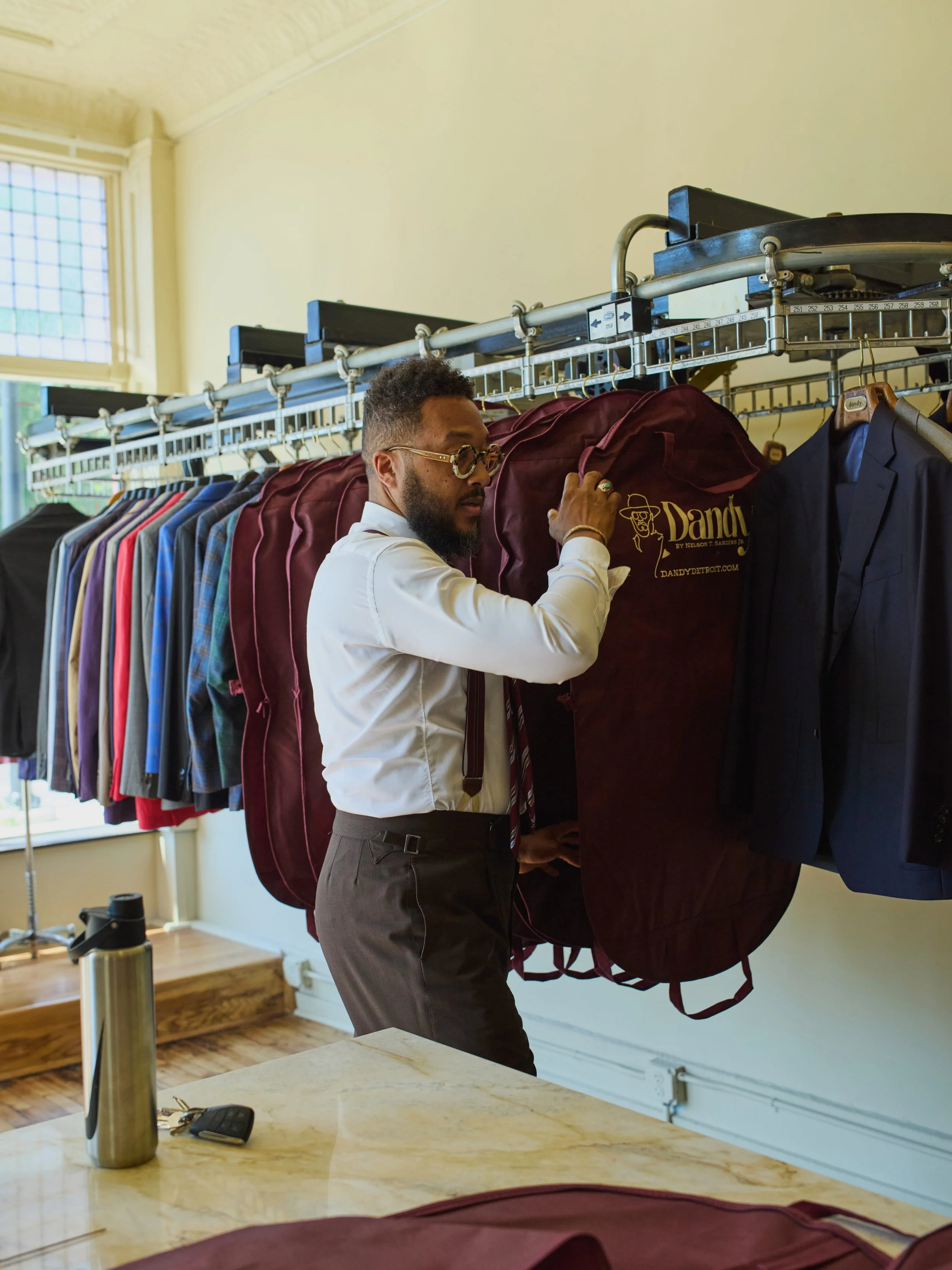 Nelson T. Sanders Jr, owner of Dandy Detroit, a clothing store specializing in custom tailored garments in Detroit, Michigan 