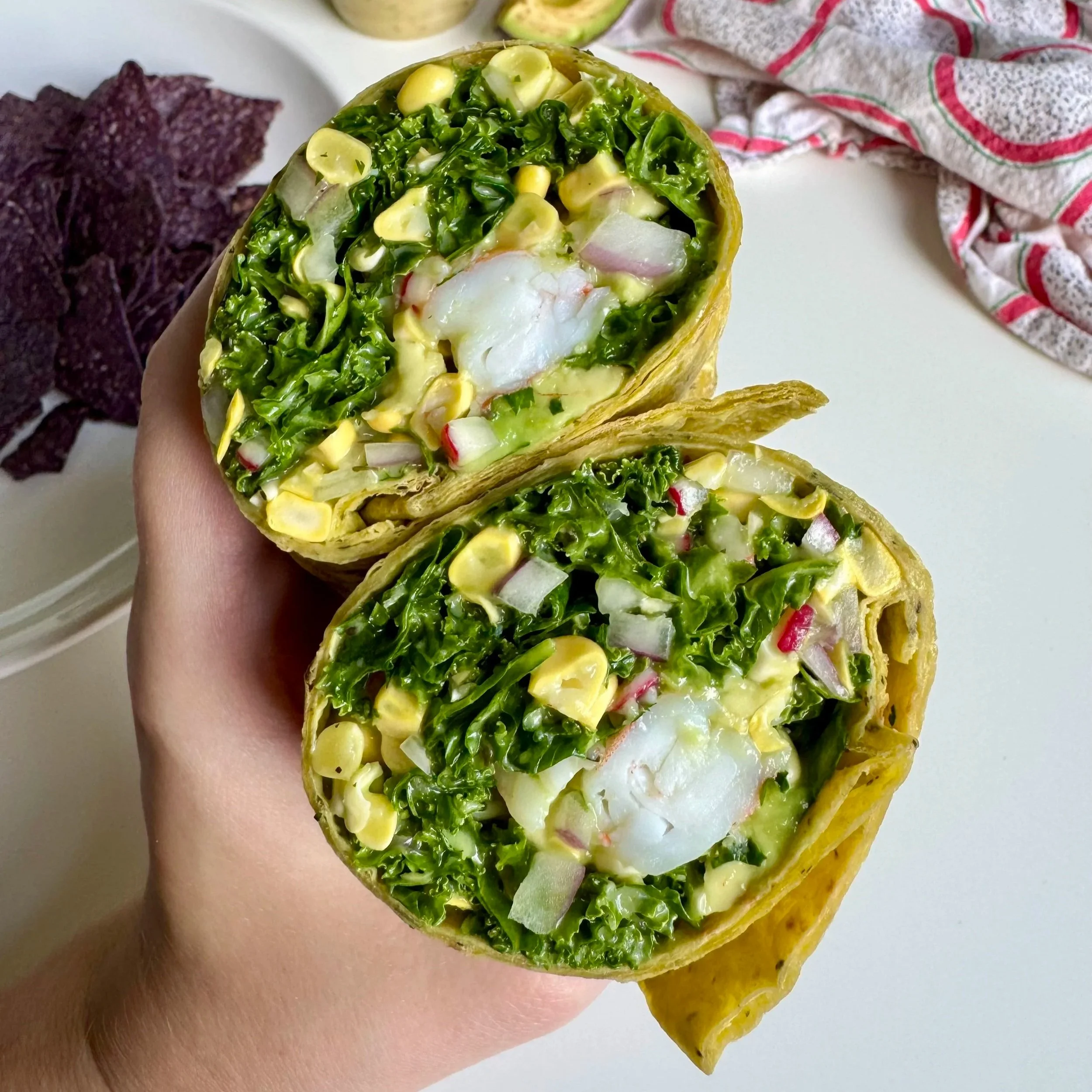 Summer Shrimp, Corn, Avocado Wrap
