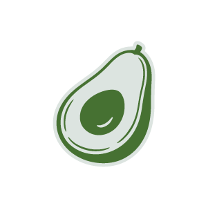 Illustration of half an avocado with a seed inside.