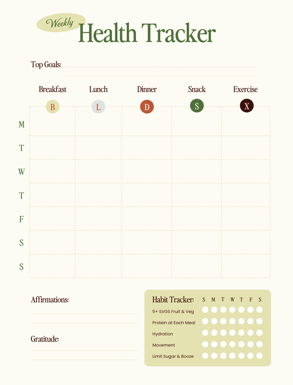 Free Weekly Health Tracker