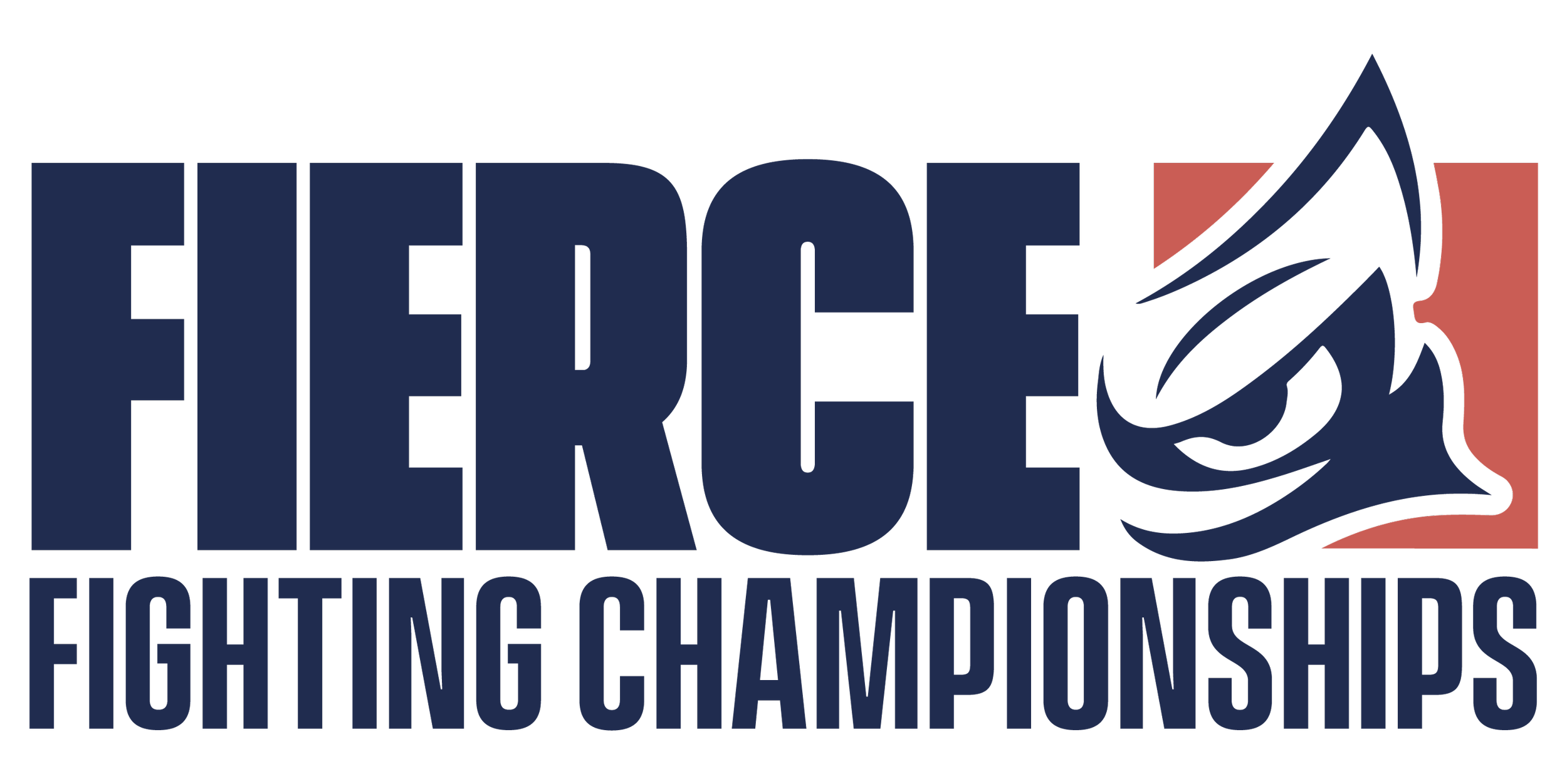 Logo for the Fierce Fighting Championships, featuring bold navy blue text and an abstract flame or wing design on a reddish background.