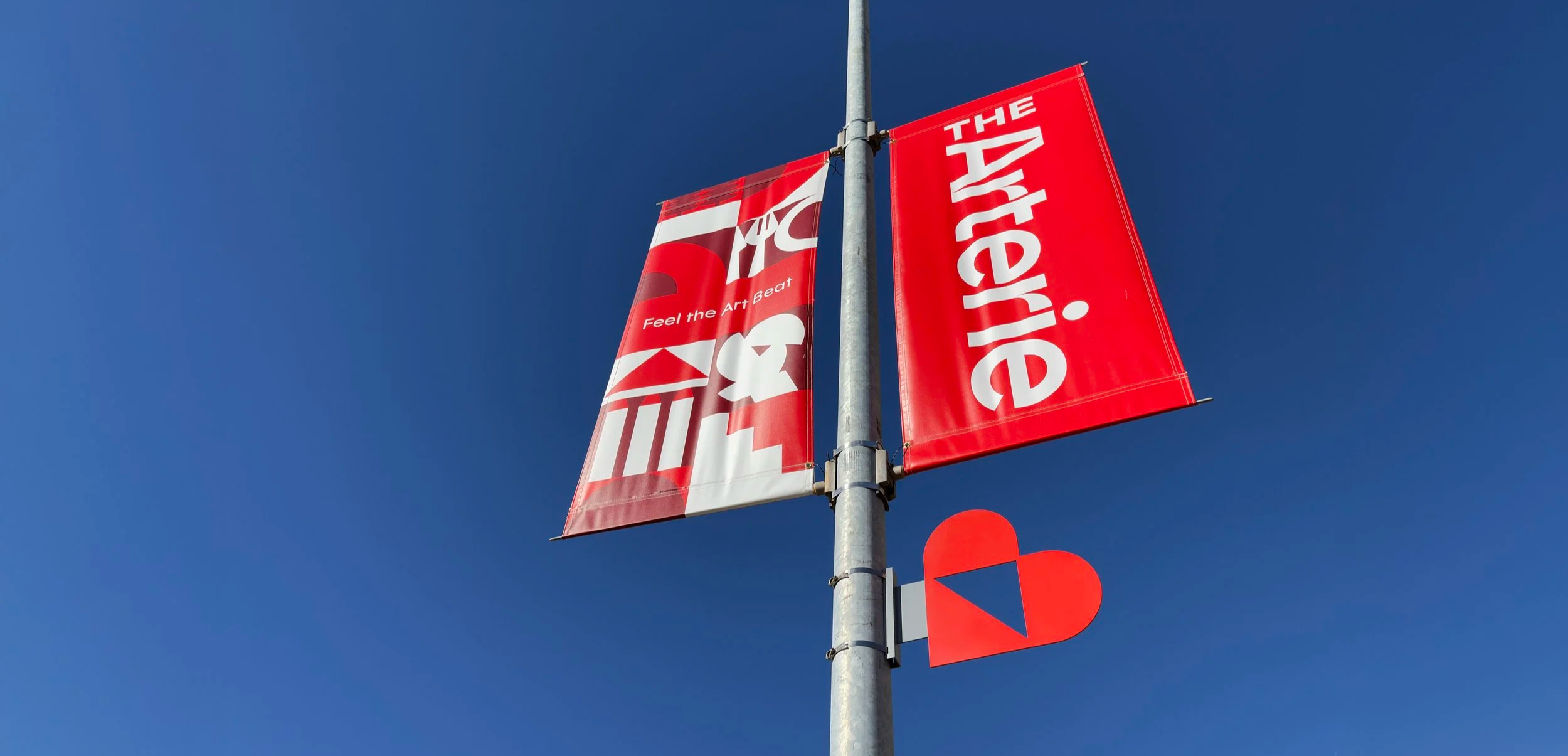The Arterie banners and heart symbol leads the way along the pathway.