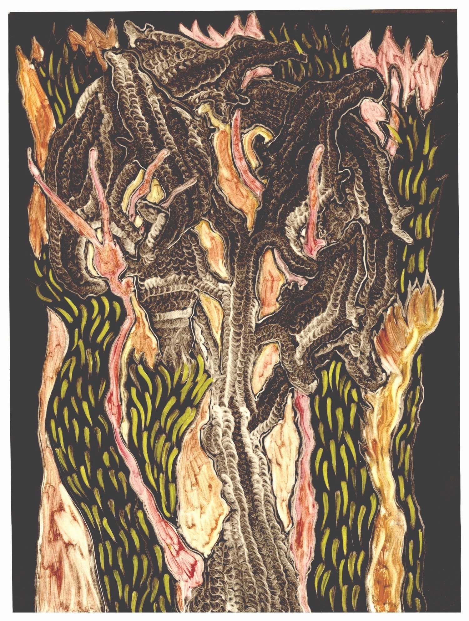 Ancestral Echoes, 76 x 56cm, etching ink & oil