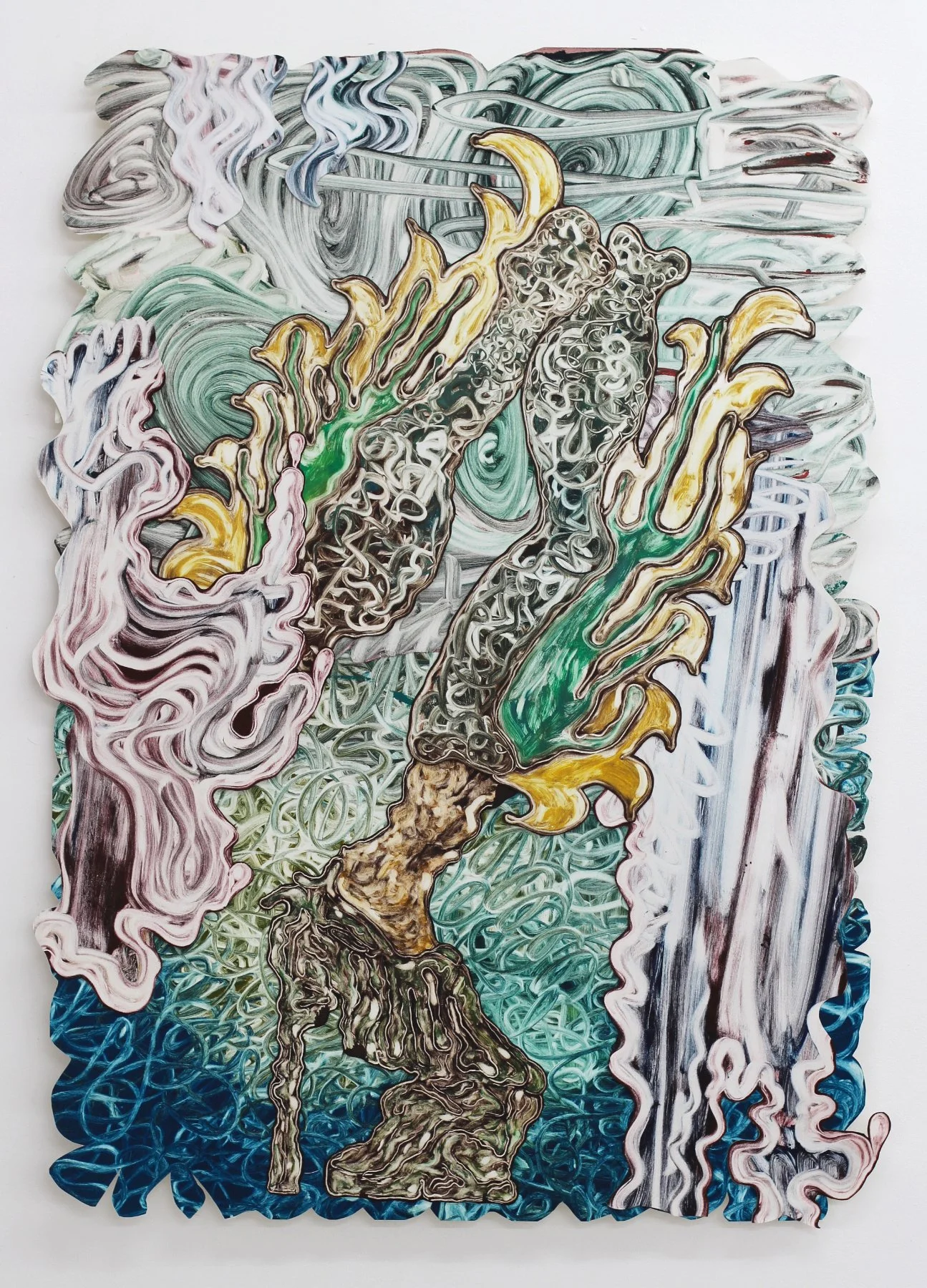 Animal Drag, 105 x 75, etching ink & oil collage, 2021