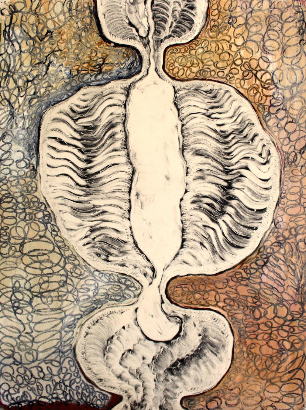Cocoon, 76 x 56cm, etching ink, oil & pastel