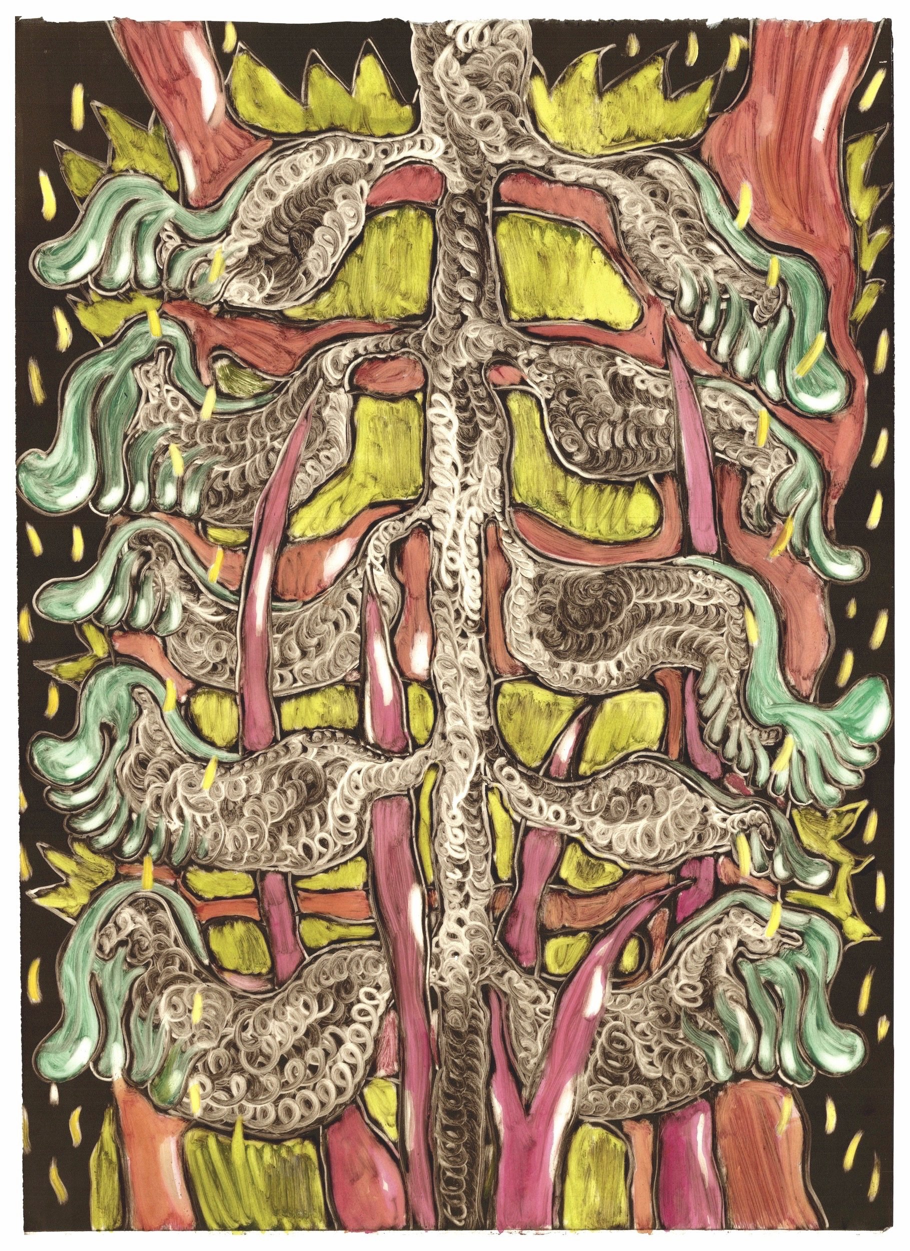 Paradise Spine, 76 x 56cm, etching ink & oil