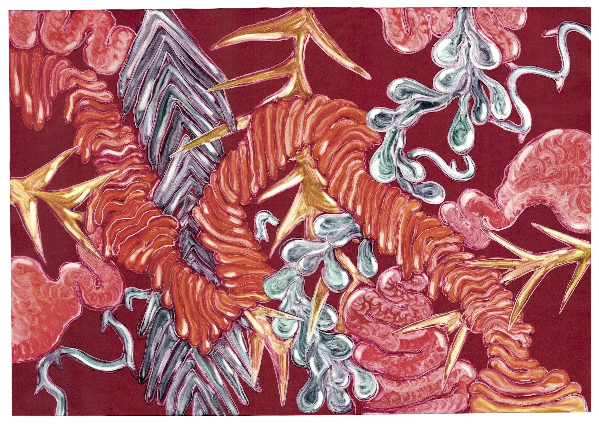 Jungle Gut, 76 x 56cm, etching ink & oil
