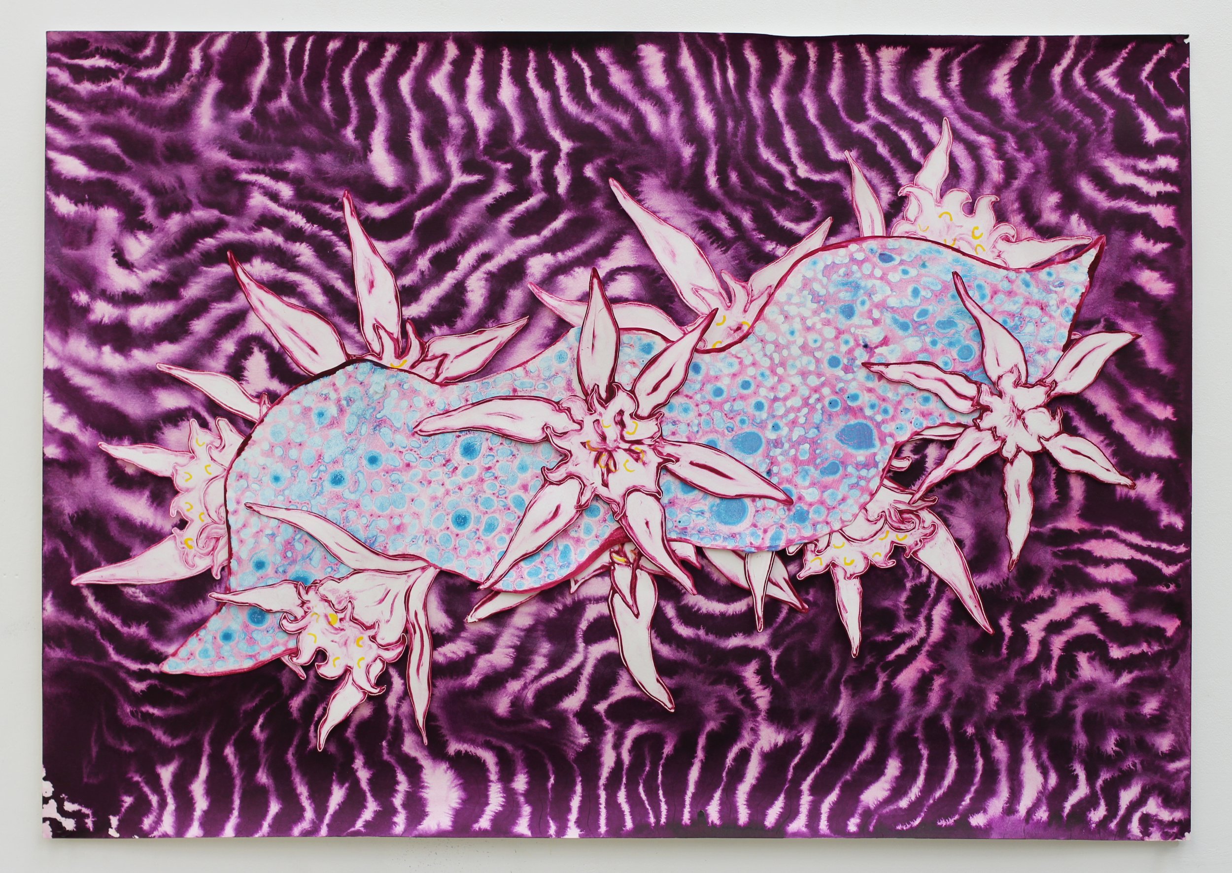 Larva Shimmer, 100 x 70cm, etching ink, oil & acrylic ink collage, 2022