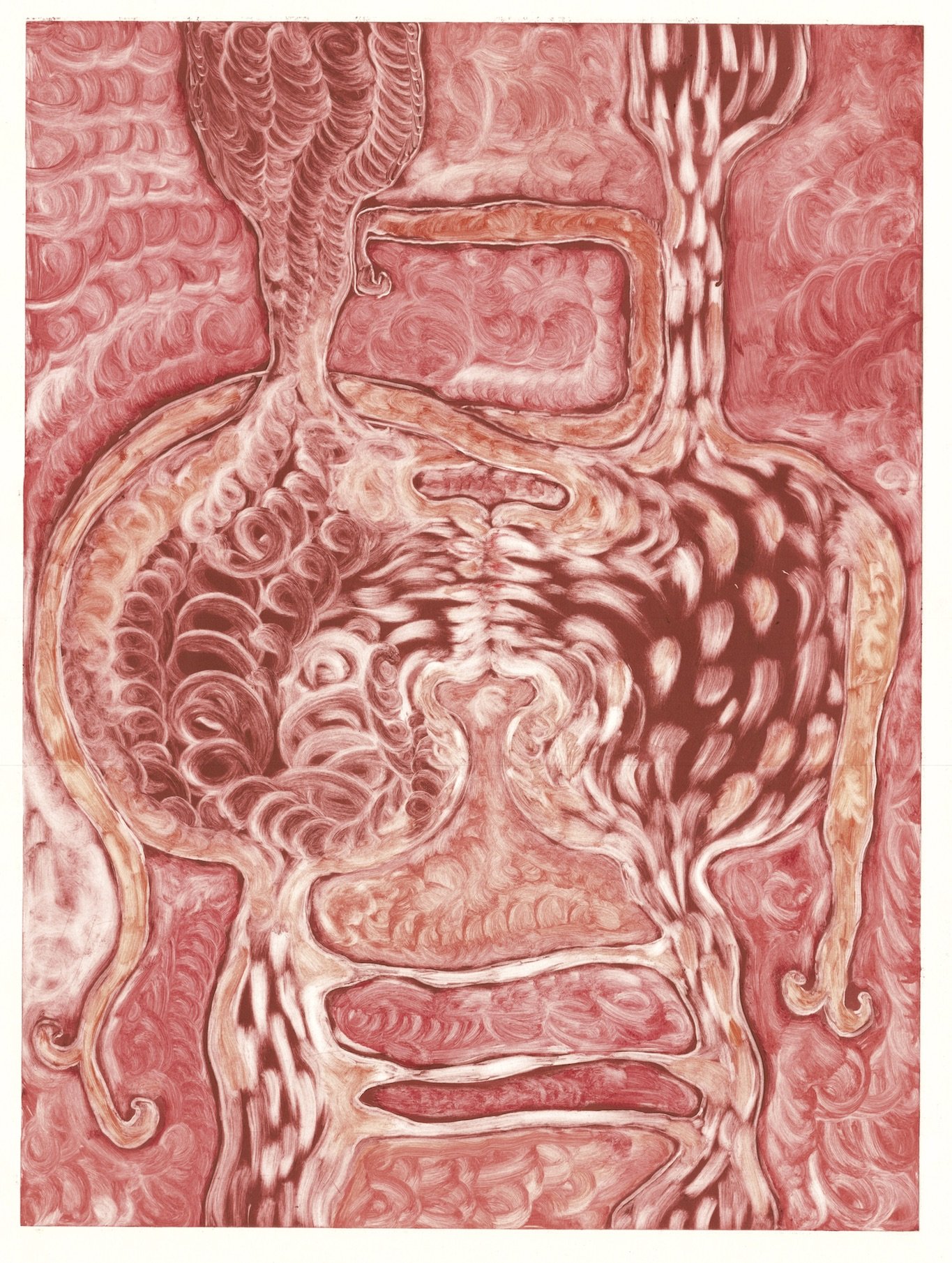 Slug Hug, 76 x 56cm, etching ink & oil