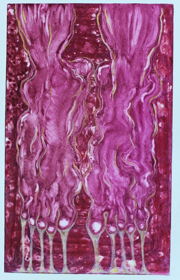 Curdled Memory, etching ink & pastel, 45 x 27cm