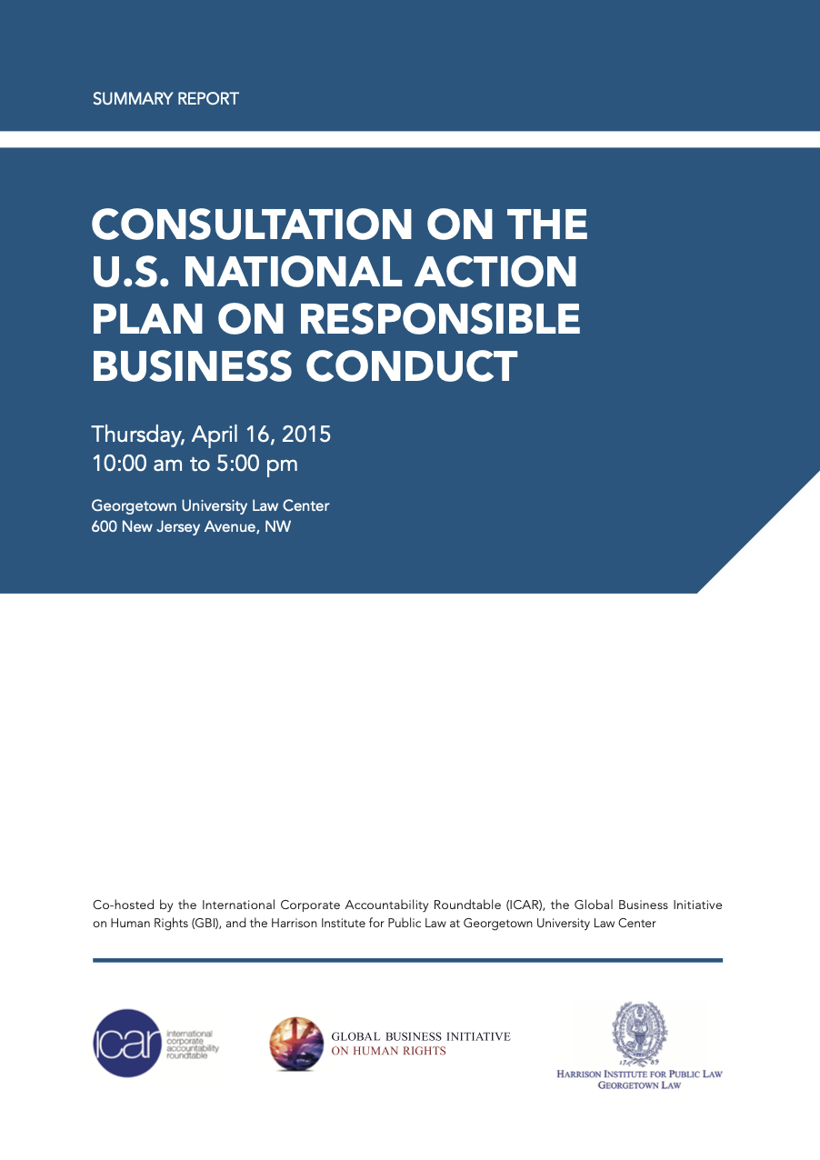 Summary Report: CONSULTATION ON THE U.S. NATIONAL ACTION PLAN ON RESPONSIBLE BUSINESS CONDUCT