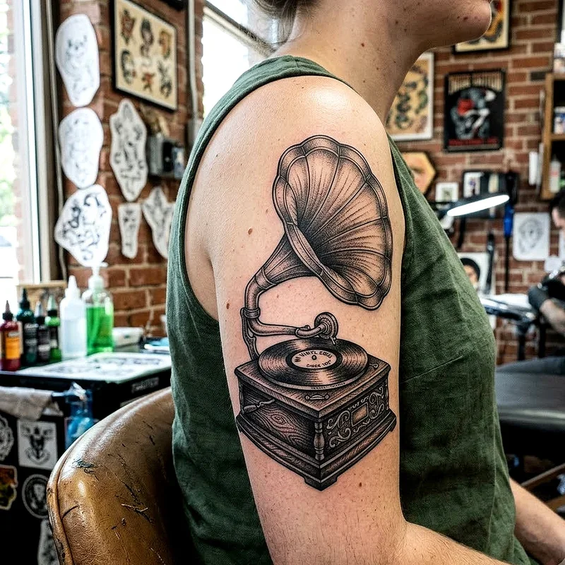 Record Player Tattoo Ideas