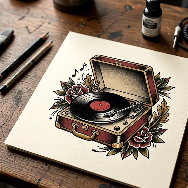 Record Player Tattoo Ideas