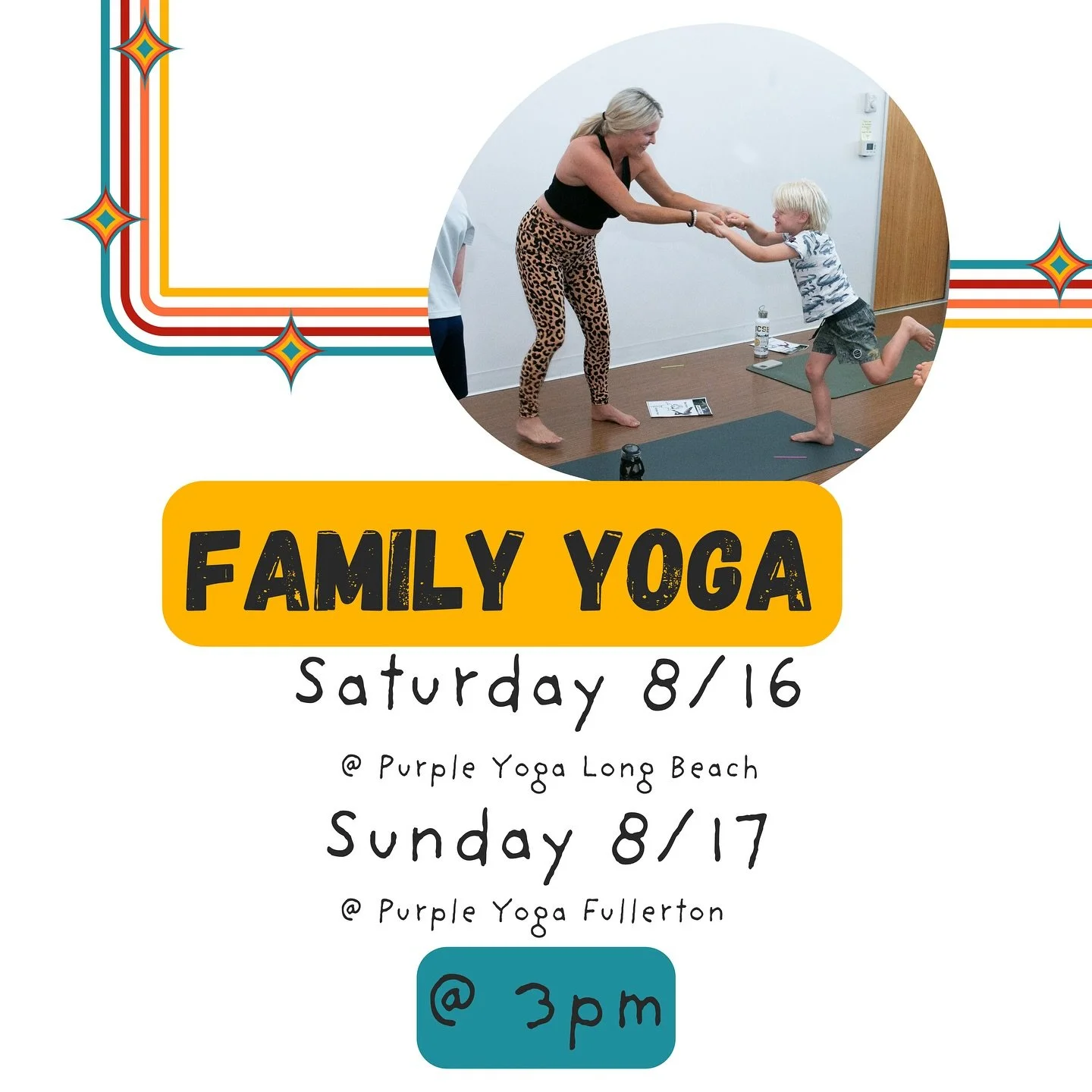 🌿 Family Yoga at Purple Yoga! 🌿

Join us this weekend for an hour of mindfulness &amp; movement designed for kids + parents to connect, breathe, and have fun together.

📅 Sat 8/16 &ndash; PY Long Beach
📅 Sun 8/17 &ndash; PY Fullerton
🕒 3:00 PM
?